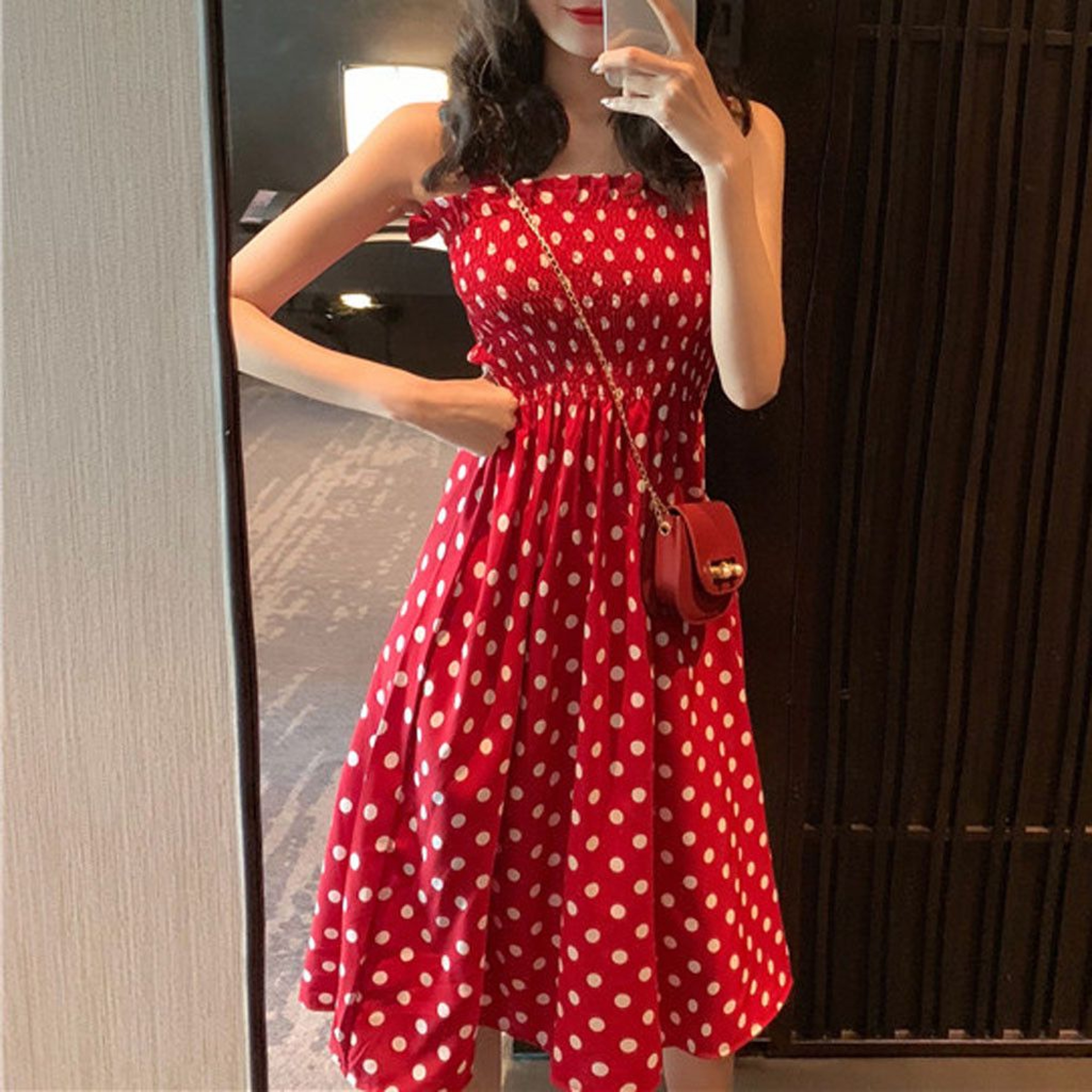 Womens Loose Polka Dot Dress None Sleeve Casual Sweet Summer Dress