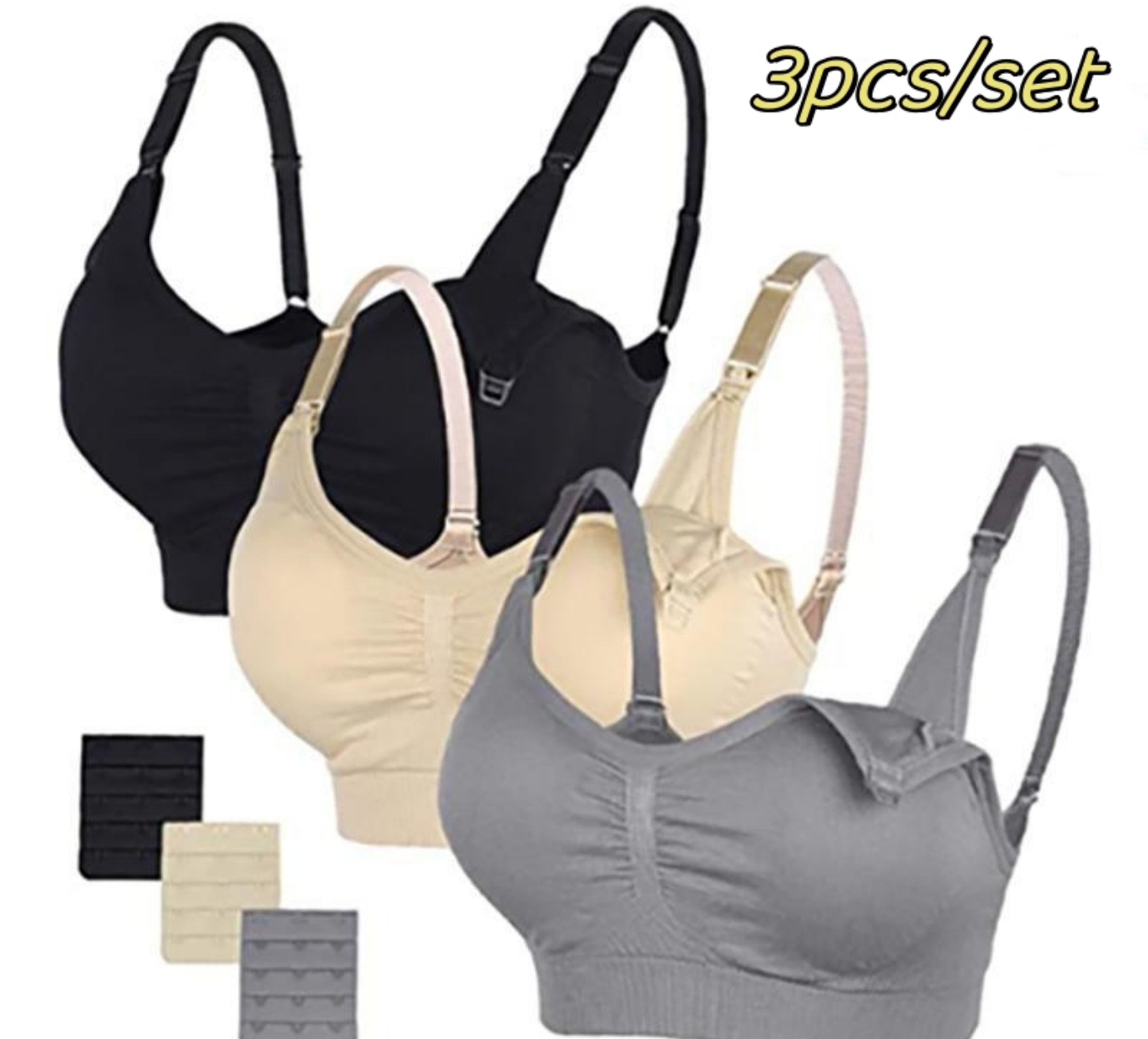 3 Piece Seamless Nursing Bras, High Quality Maternity & Breastfeeding Bra with Breathable Cotton & Push Up Support – view 1