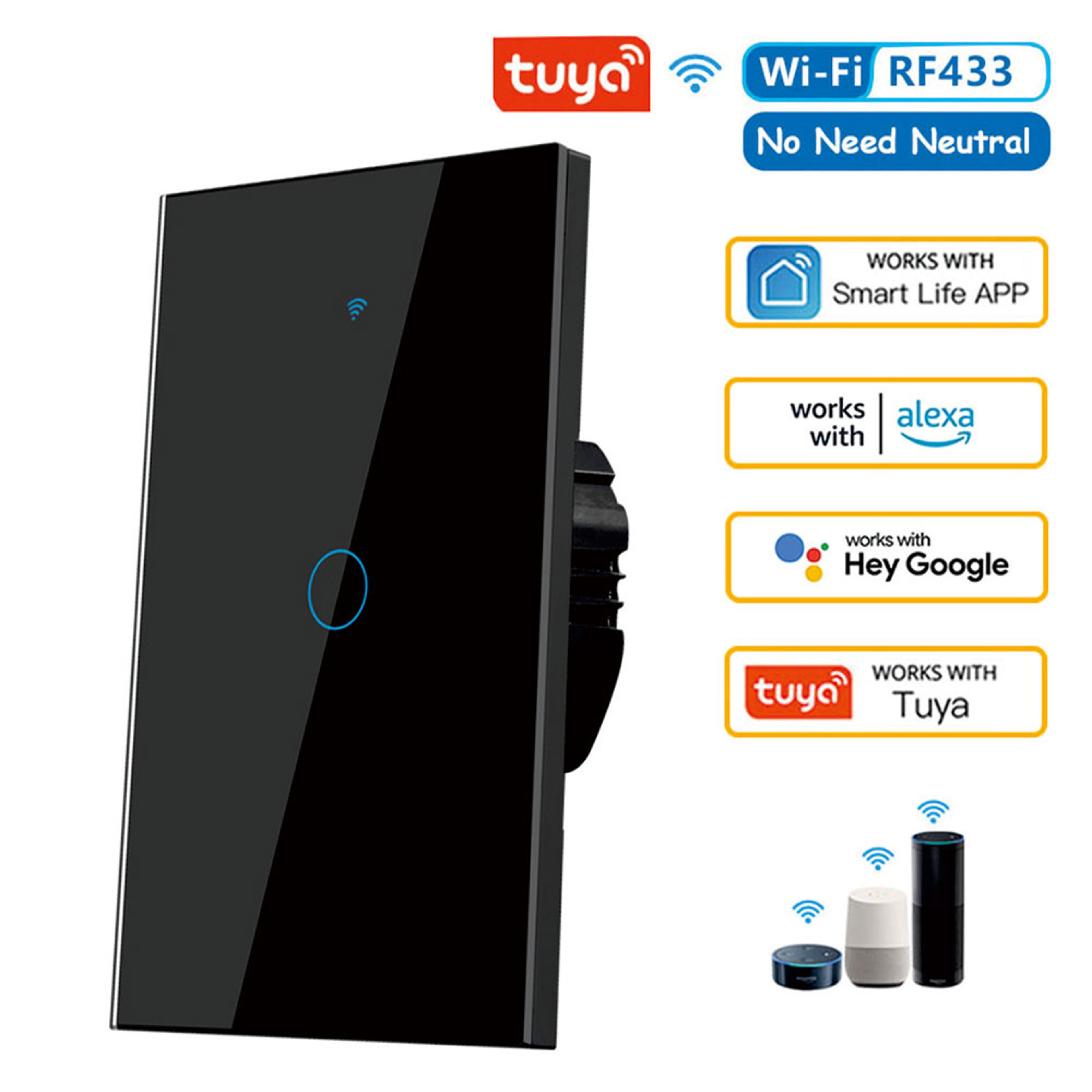 Smart Wall Switch WiFi Enabled No Neutral Wire Required RF433 Touch Sensor Voice Control Via Alexa  8
