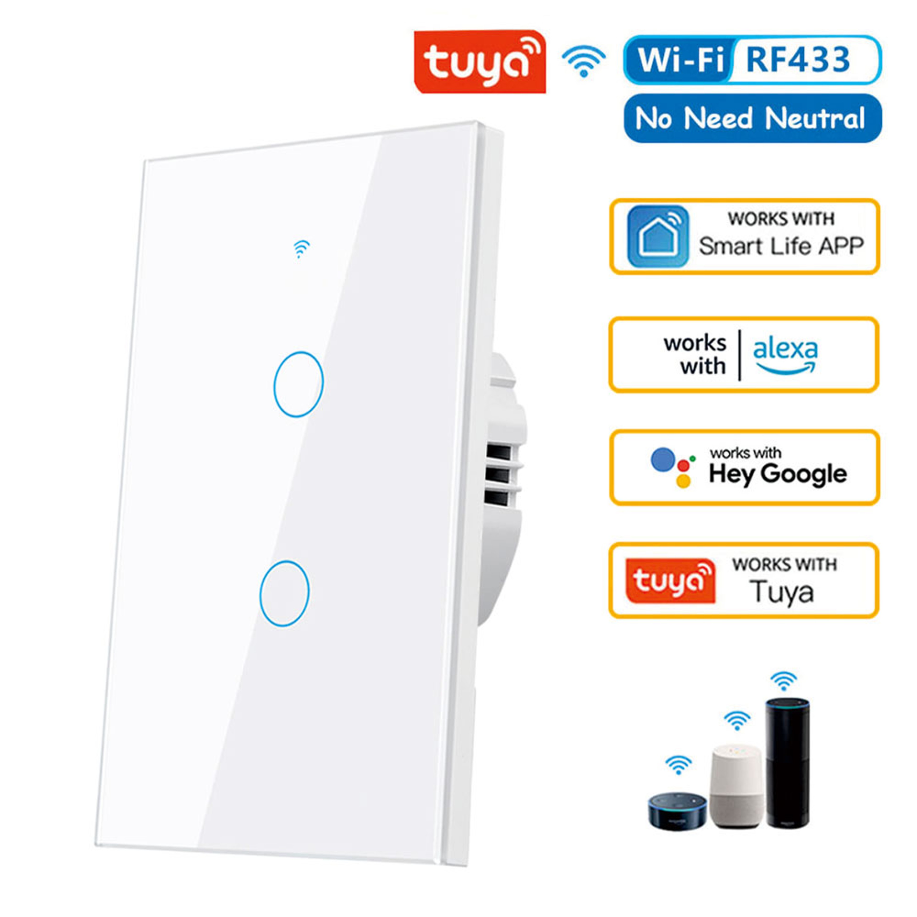 Smart Wall Switch WiFi Enabled No Neutral Wire Required RF433 Touch Sensor Voice Control Via Alexa  13