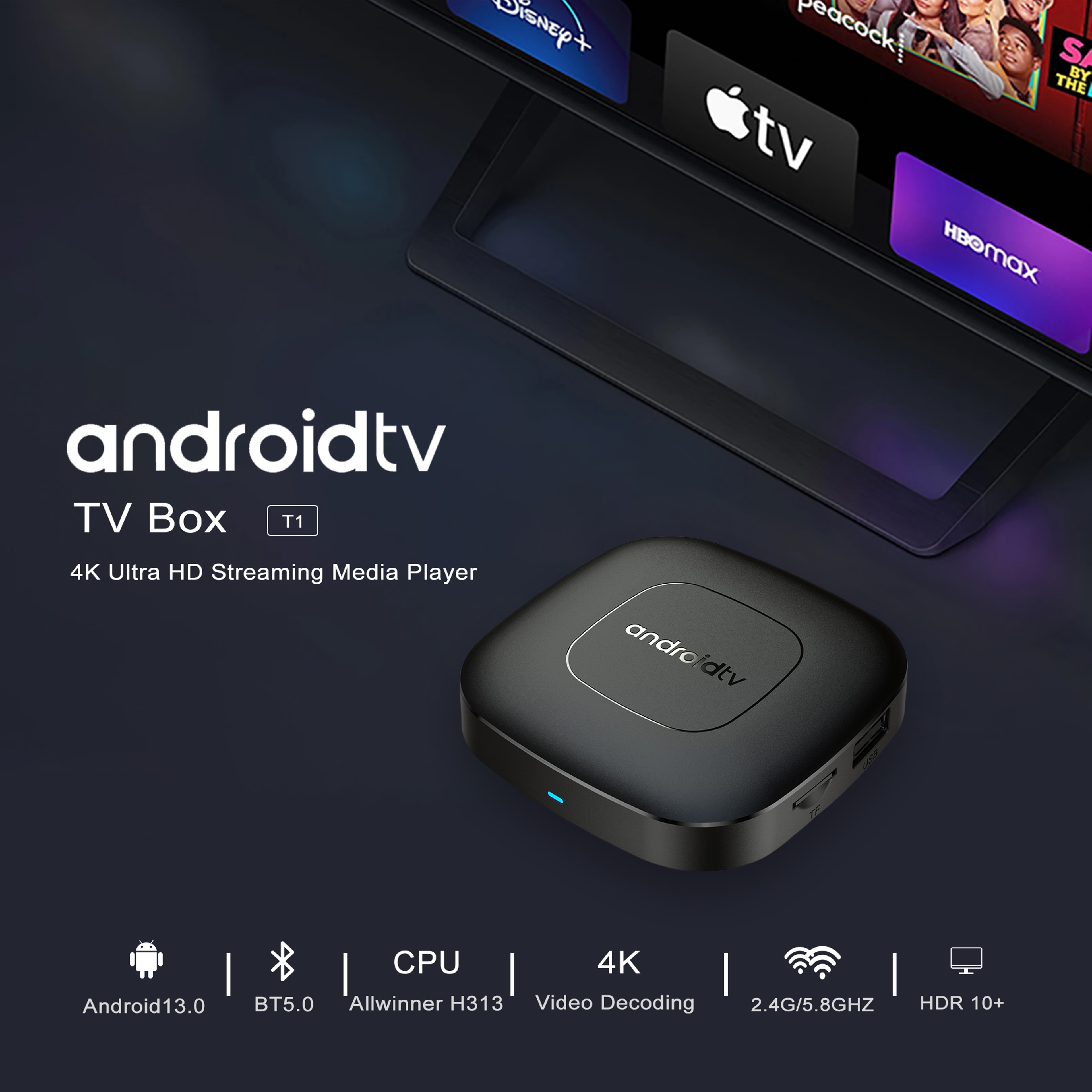 Android13 Smart Home Theater TV Box AllwinnerH313 Google Assistant Netflix Streaming Bluetooth Media Player 2G16G 2.4G5G Wifi T1 – view 2