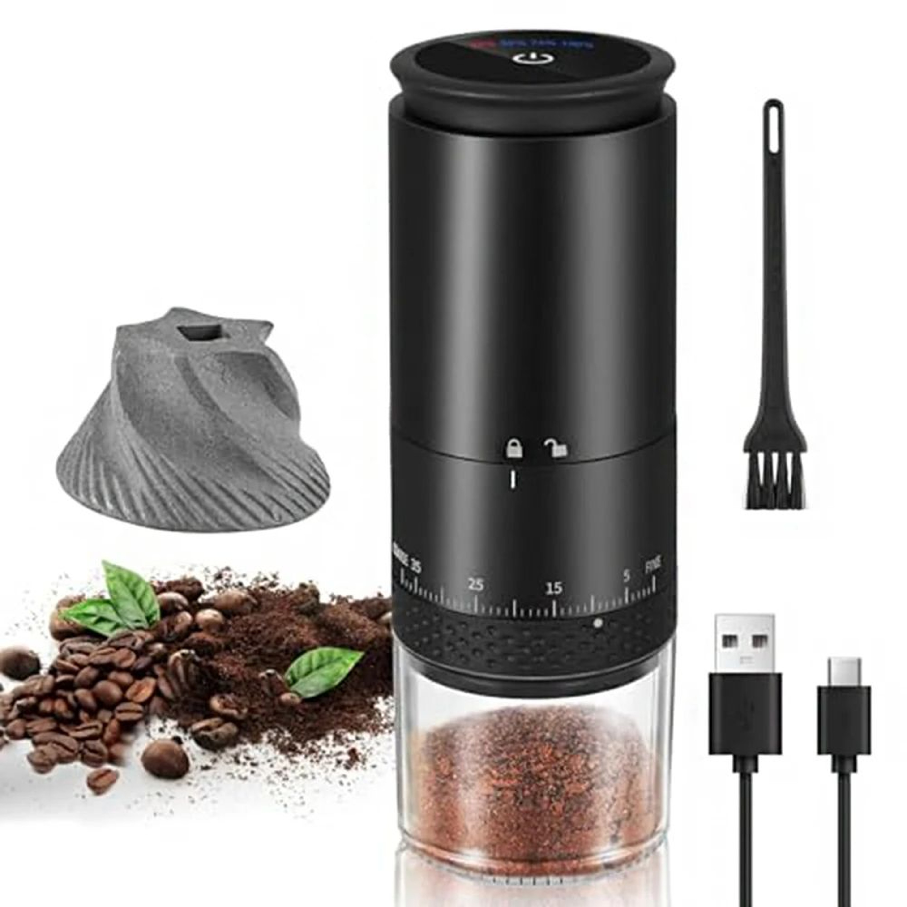 Electric Coffee Grinder Rechargeable TypeC Adjustable Burr Grinder With Ceramic Core Portable Bean  0