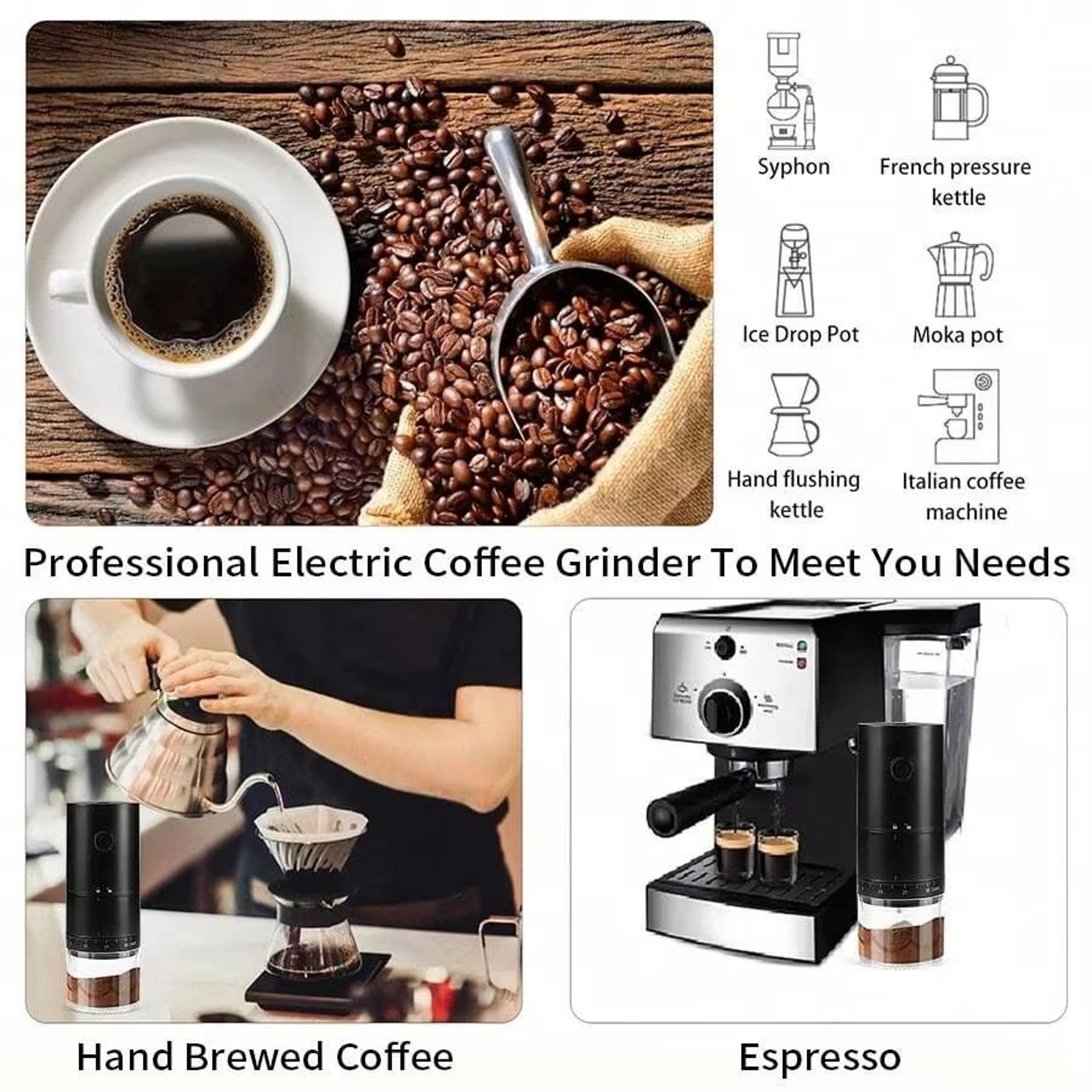 Electric Coffee Grinder Rechargeable TypeC Adjustable Burr Grinder With Ceramic Core Portable Bean  5