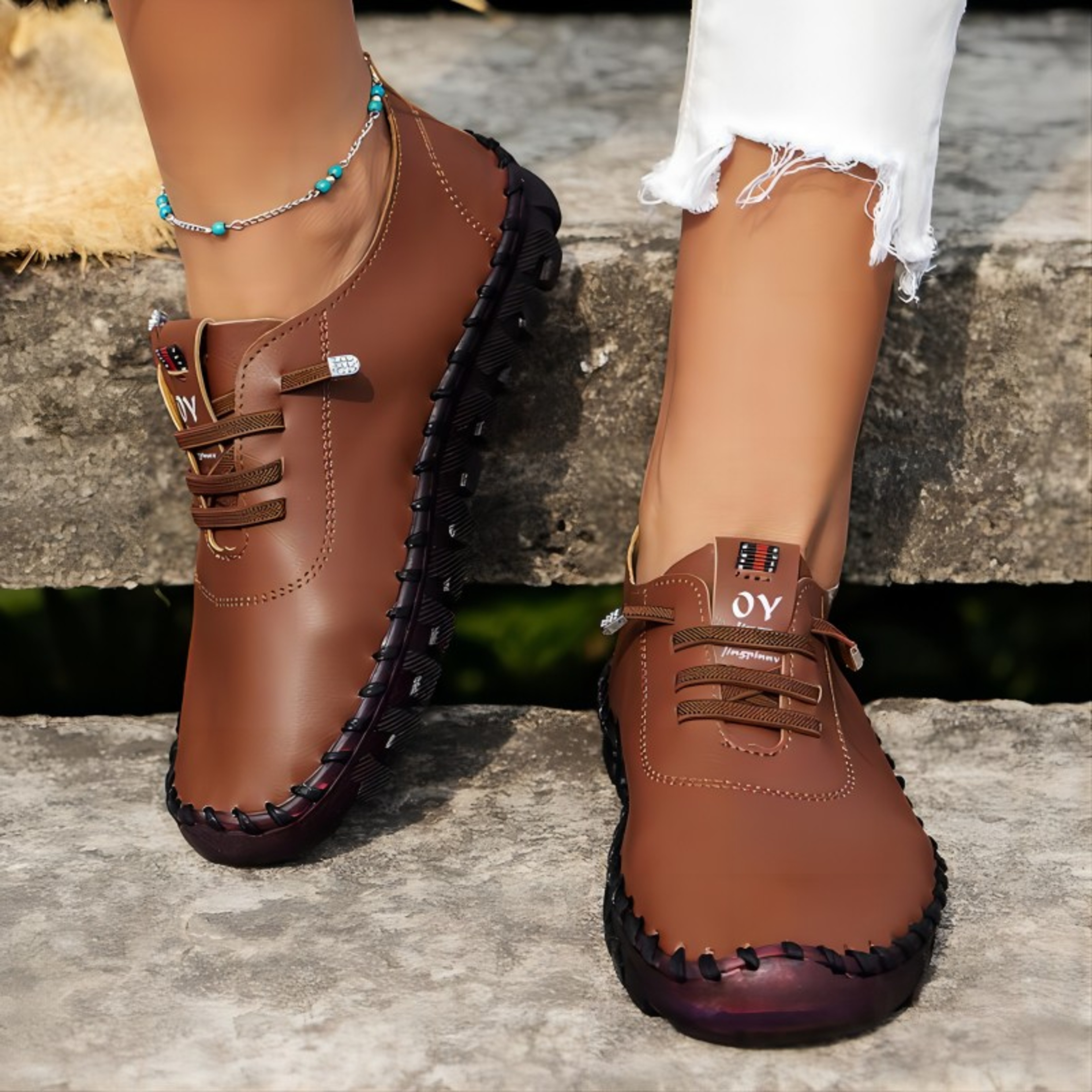 Soft Comfortable Flat Shoes For Women PU Leather LaceUp Vulcanized Casual Sneakers 4