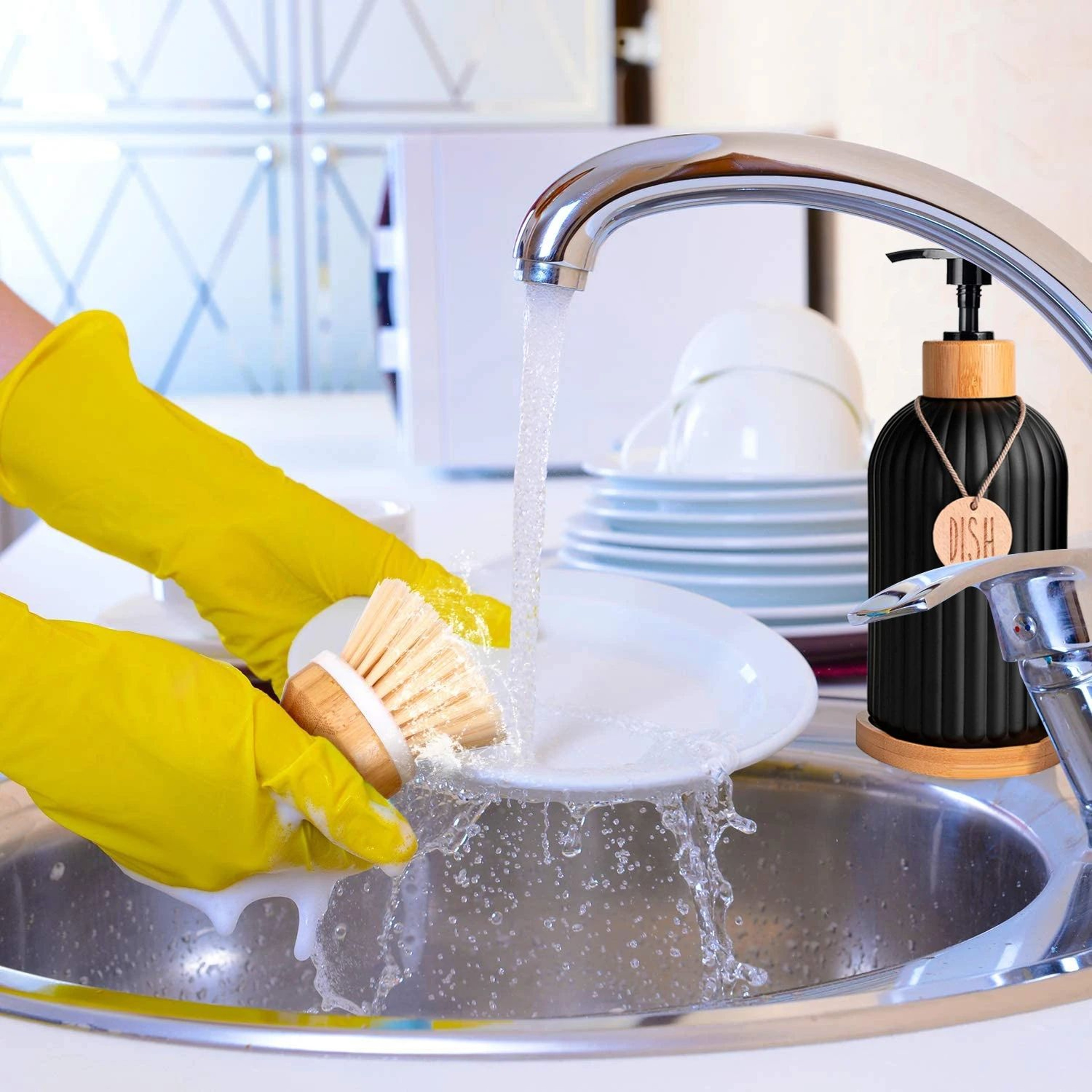 Kitchen Black Dish Soap Dispenser Bottle Set With Tags  Countertop Hand  Dish Soap Storage Containe 1