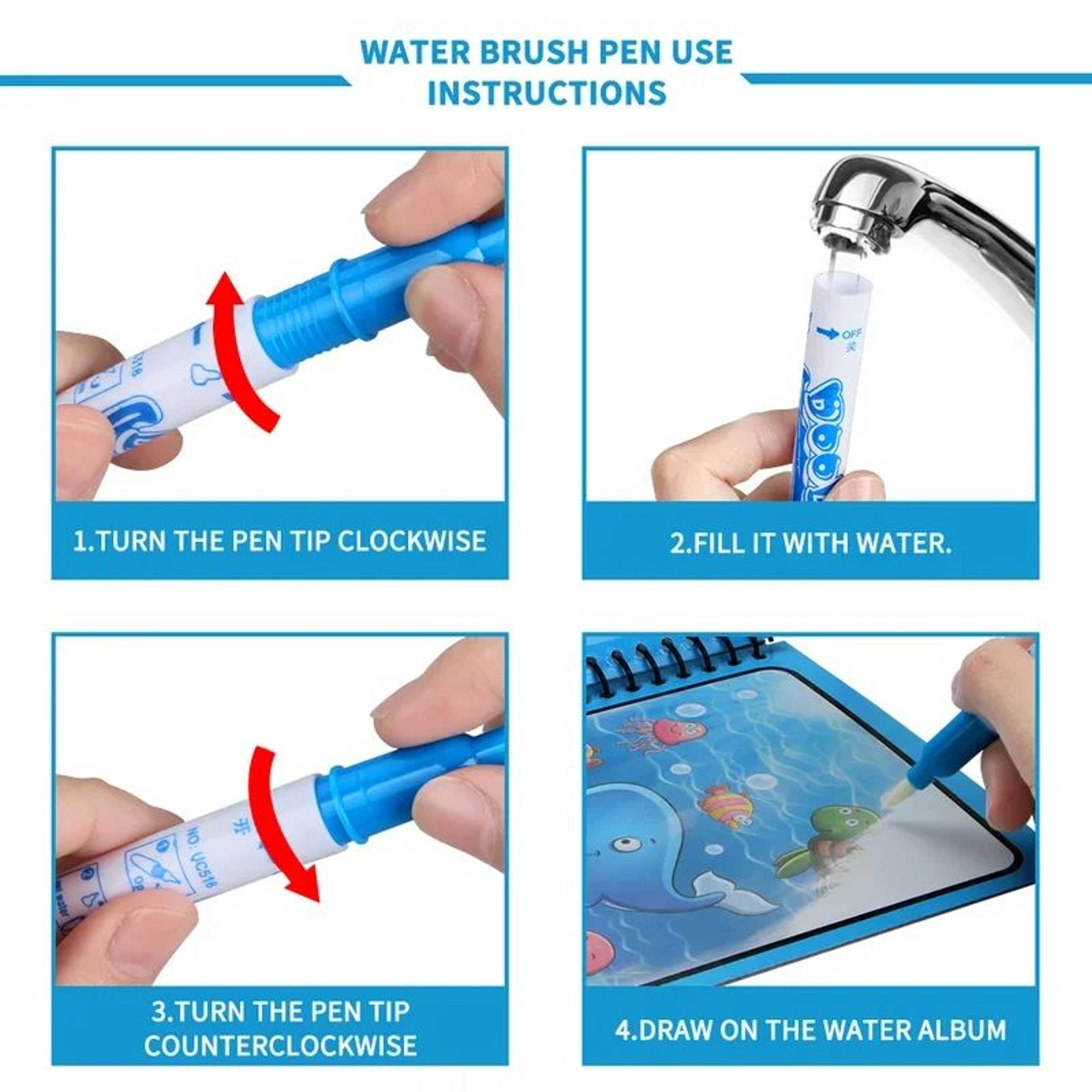 Reusable Water Drawing Magic Book With Pen Montessori Educational Toy For Toddlers  Kids Early Lear