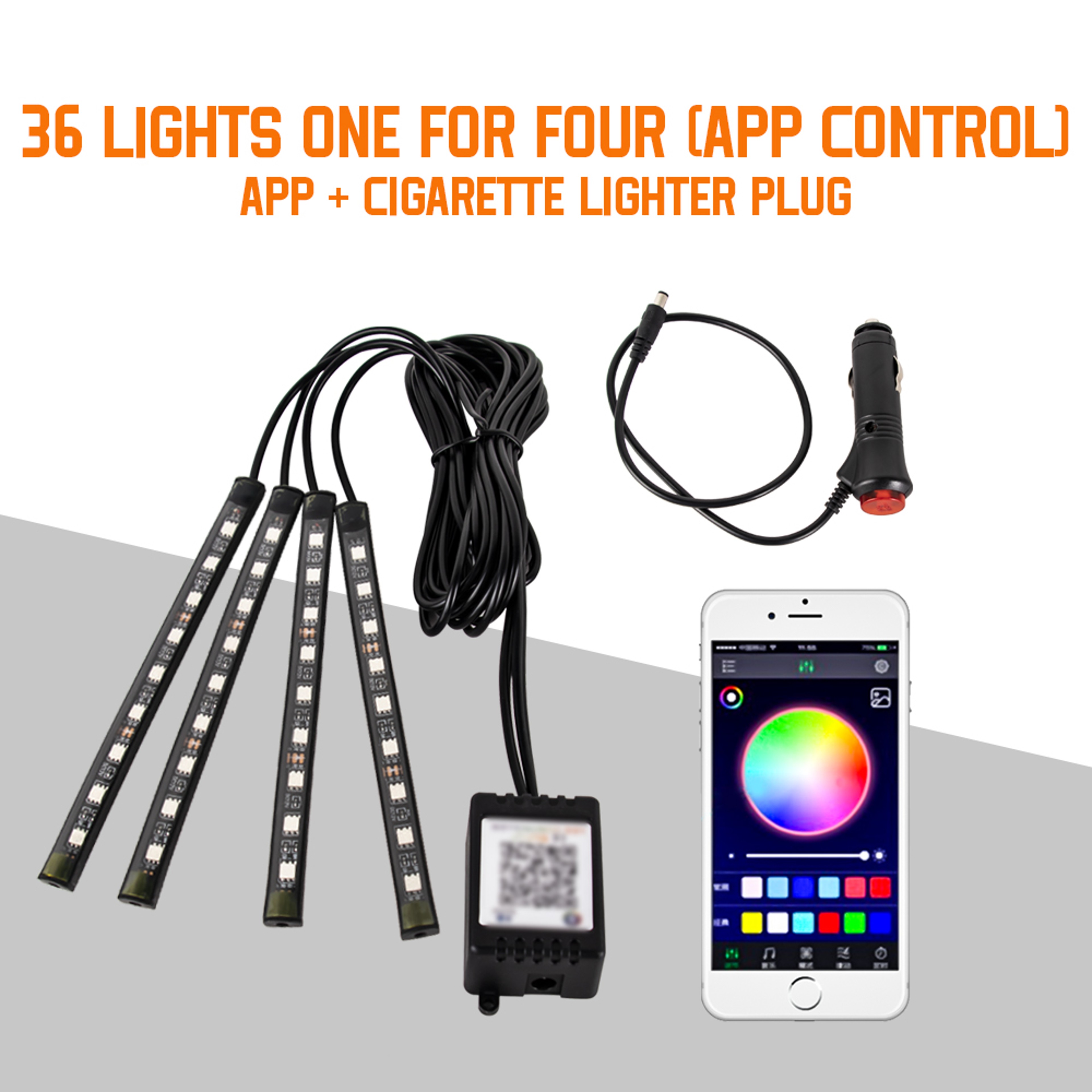 RGB Car LED Interior Lights Wireless Remote & Music Sync, USB Powered Ambient Footwell Lighting for Custom Car Decor – view 9