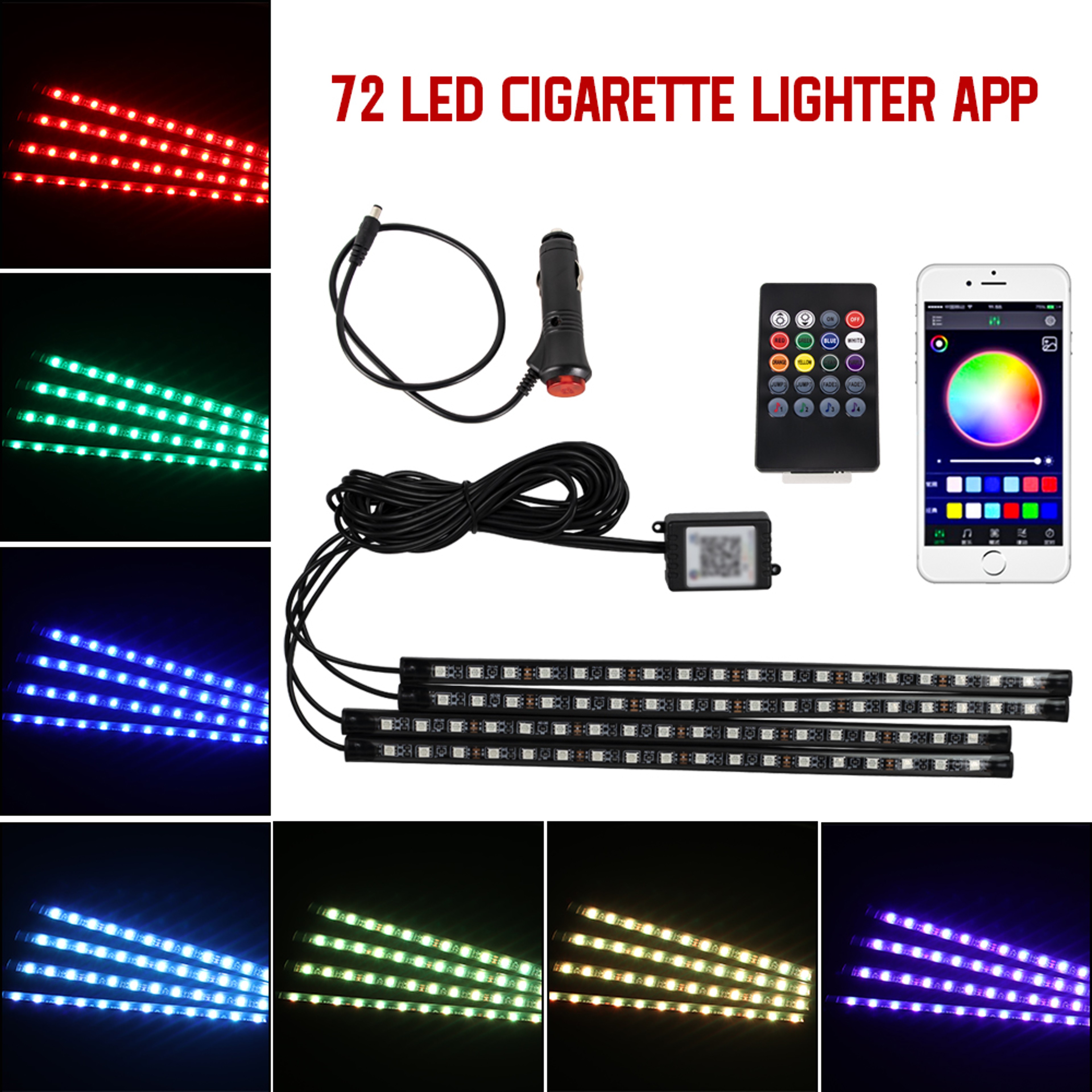 RGB Car LED Interior Lights Wireless Remote & Music Sync, USB Powered Ambient Footwell Lighting for Custom Car Decor – view 19