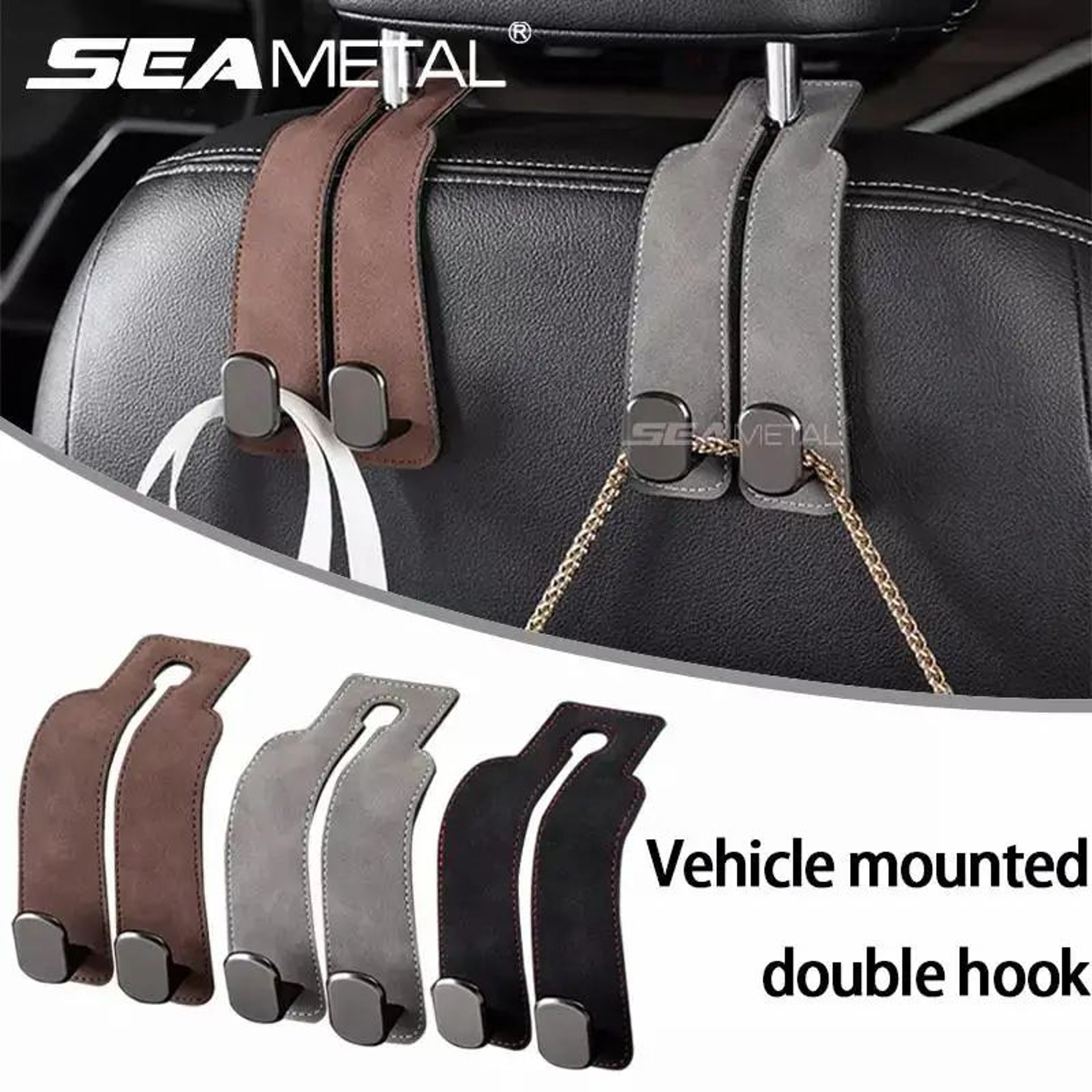 SEAMETAL Car Headrest Hook Premium Suede Alloy Dual Rear Seat Hanging Hanger Universal Car Hook Pho 0