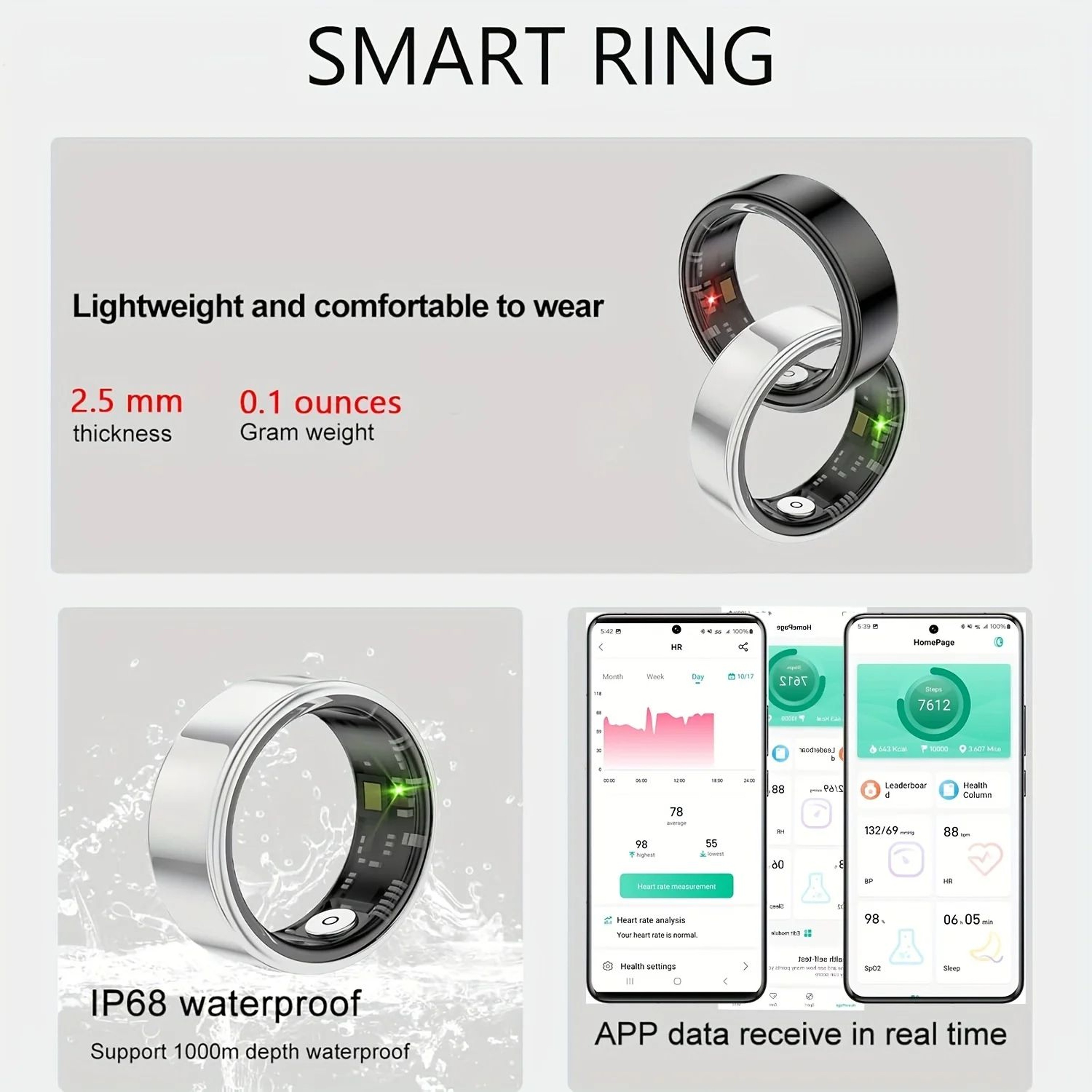Smart Ring For Sleep Tracking  Motion Monitoring Compatible With IPhone Android  Ideal Smart Gift F 2