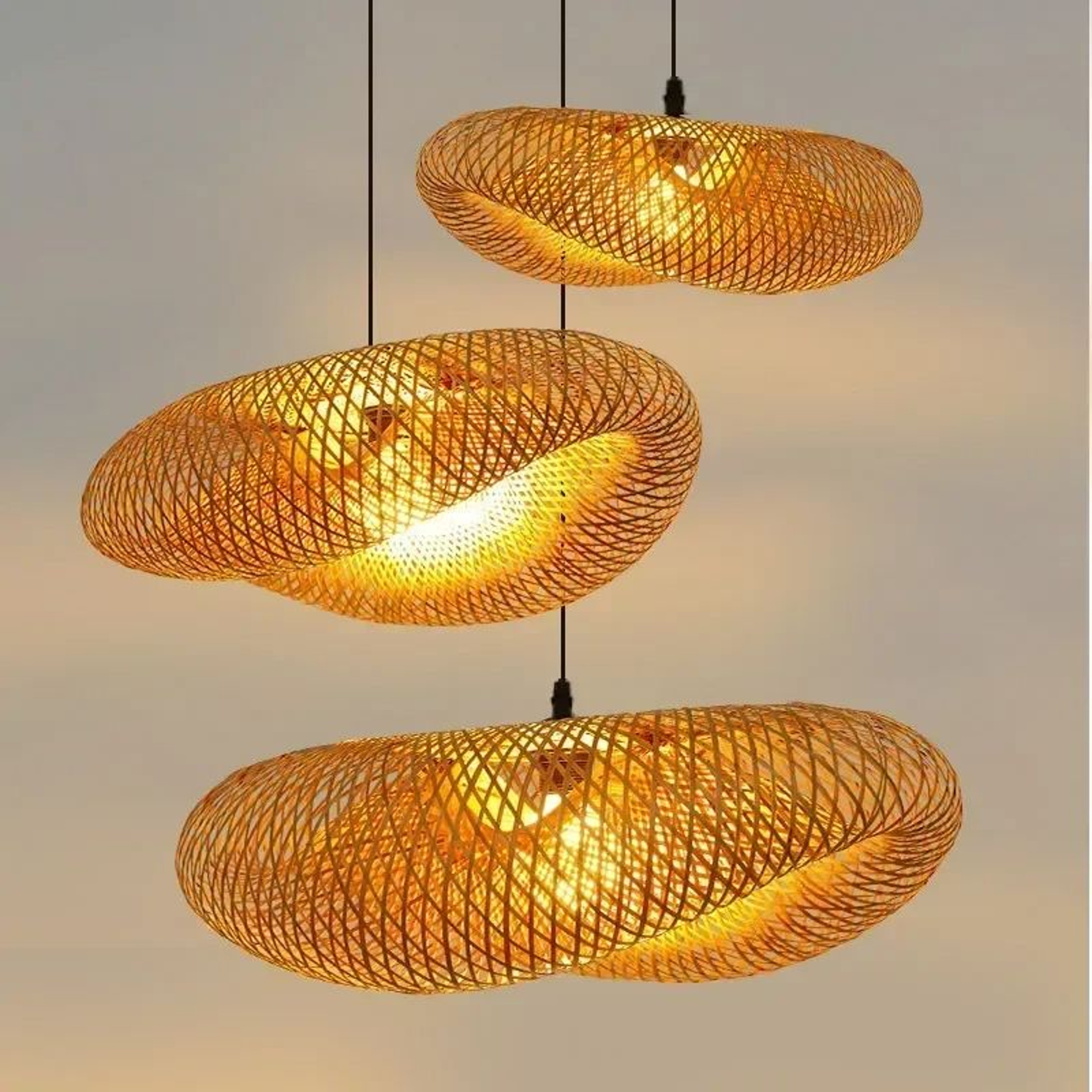 Bamboo Hand Weaving Pendant Light LED Ceiling Lamp Rattan Chandelier For Home  Bedroom Decor 0