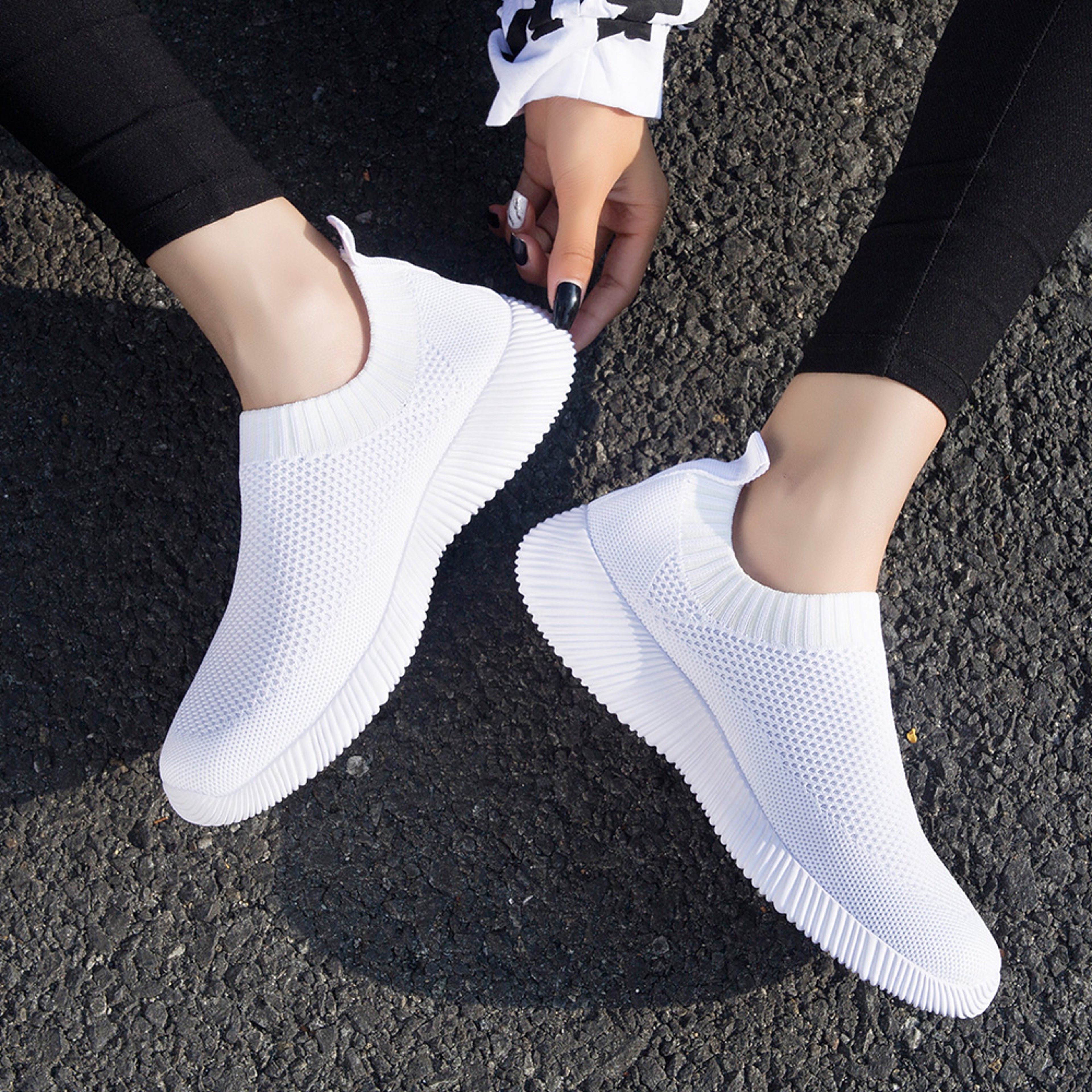 Breathable Spring Women Flat Shoes, Knitted Sock Sneakers, Lightweight Slip-On Casual Walking Sneakers for Women – view 4