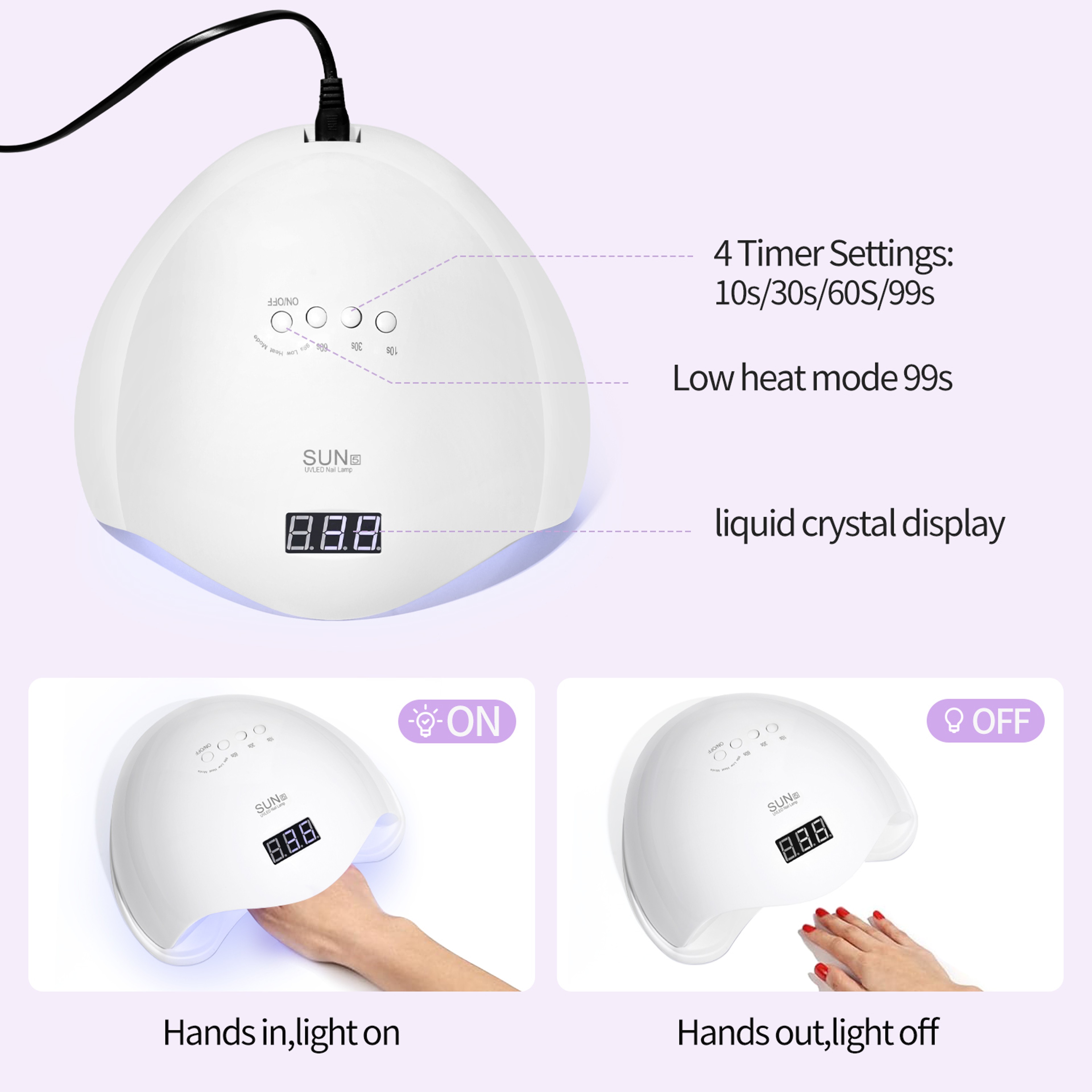 UV LED Nail Lamp for Gel Polish, Professional Salon Dryer with 4 Timer Settings, Auto Sensor & LCD Screen – view 2