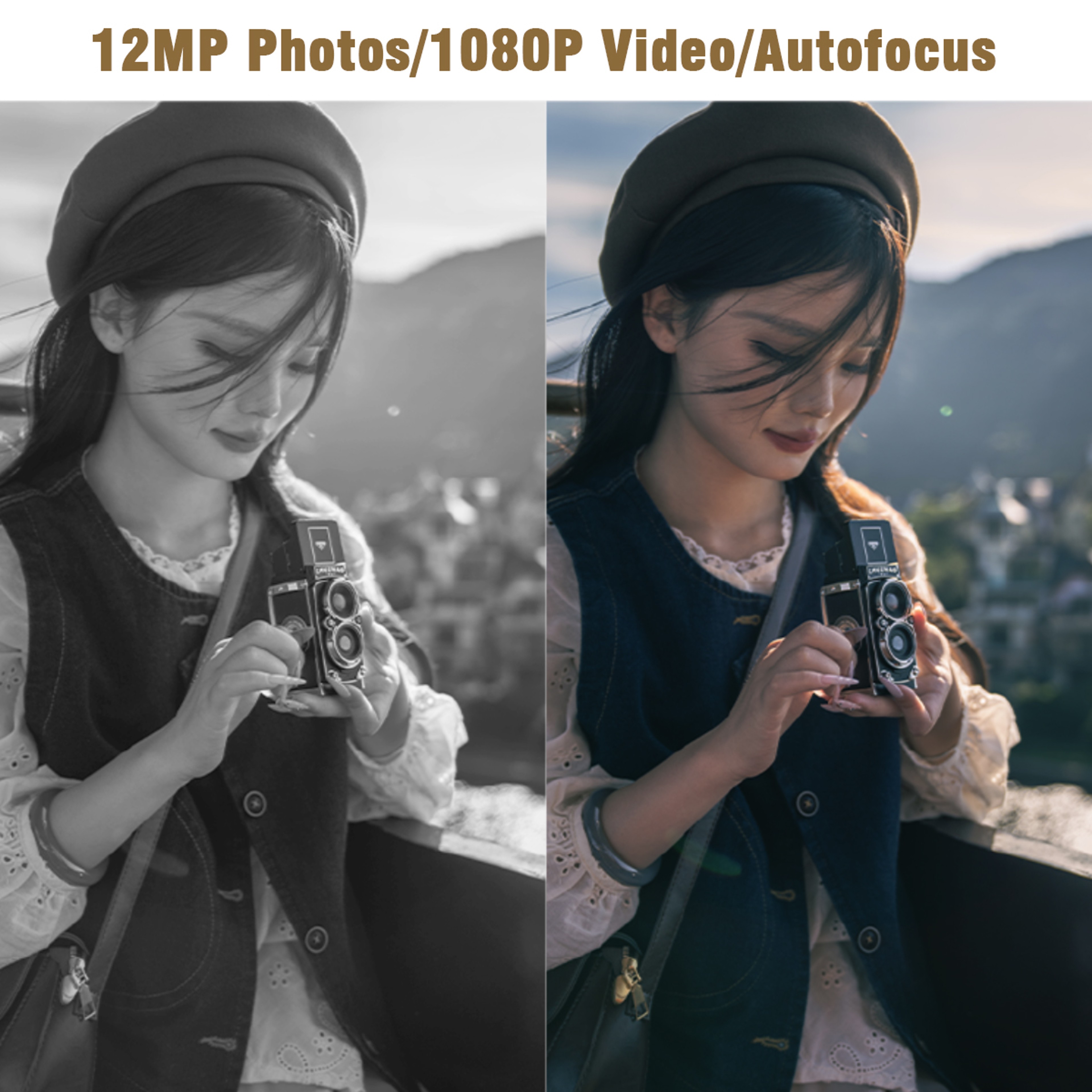 Retro Mini Digital Camera 12MP HD Autofocus with 1080P Video, Portable Vintage Vlogging Camera for Kids & Adults – view 3