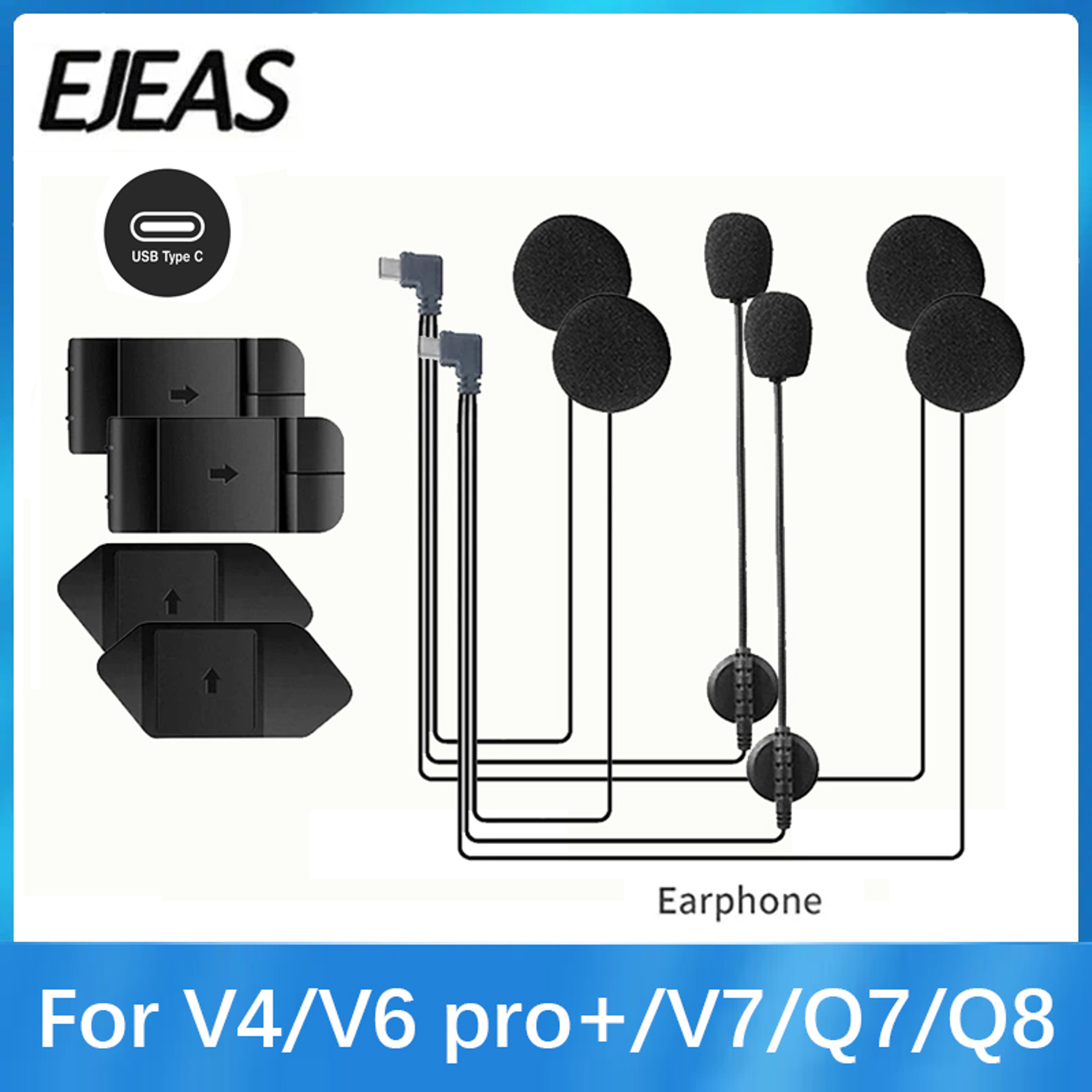 Motorcycle Helmet Headset Type-C Earphone for V4PLUS V6 PRO, With Speaker Mic, Optional Clip & Mount Base – view 1