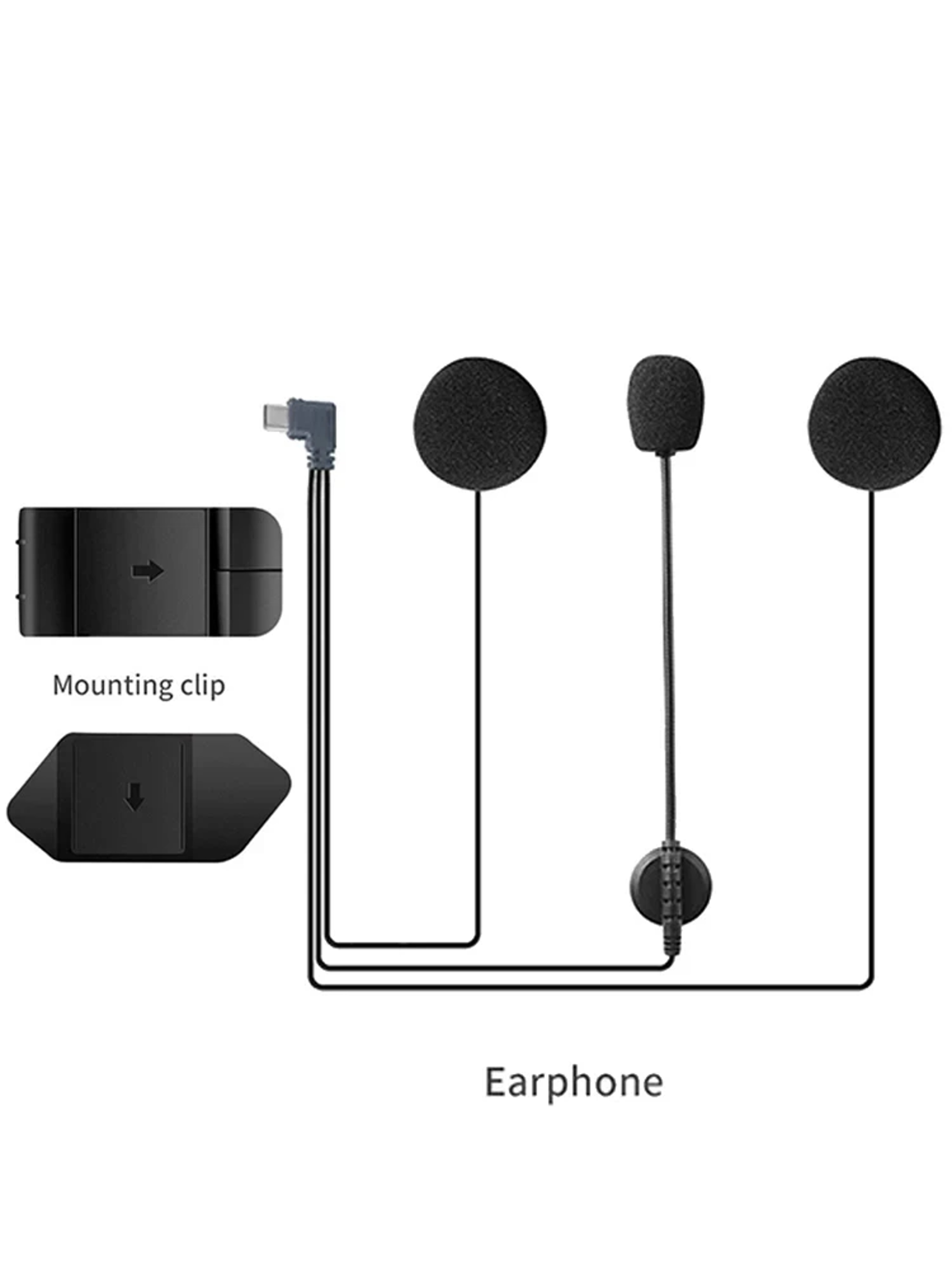 Motorcycle Helmet Headset Type-C Earphone for V4PLUS V6 PRO, With Speaker Mic, Optional Clip & Mount Base – view 7