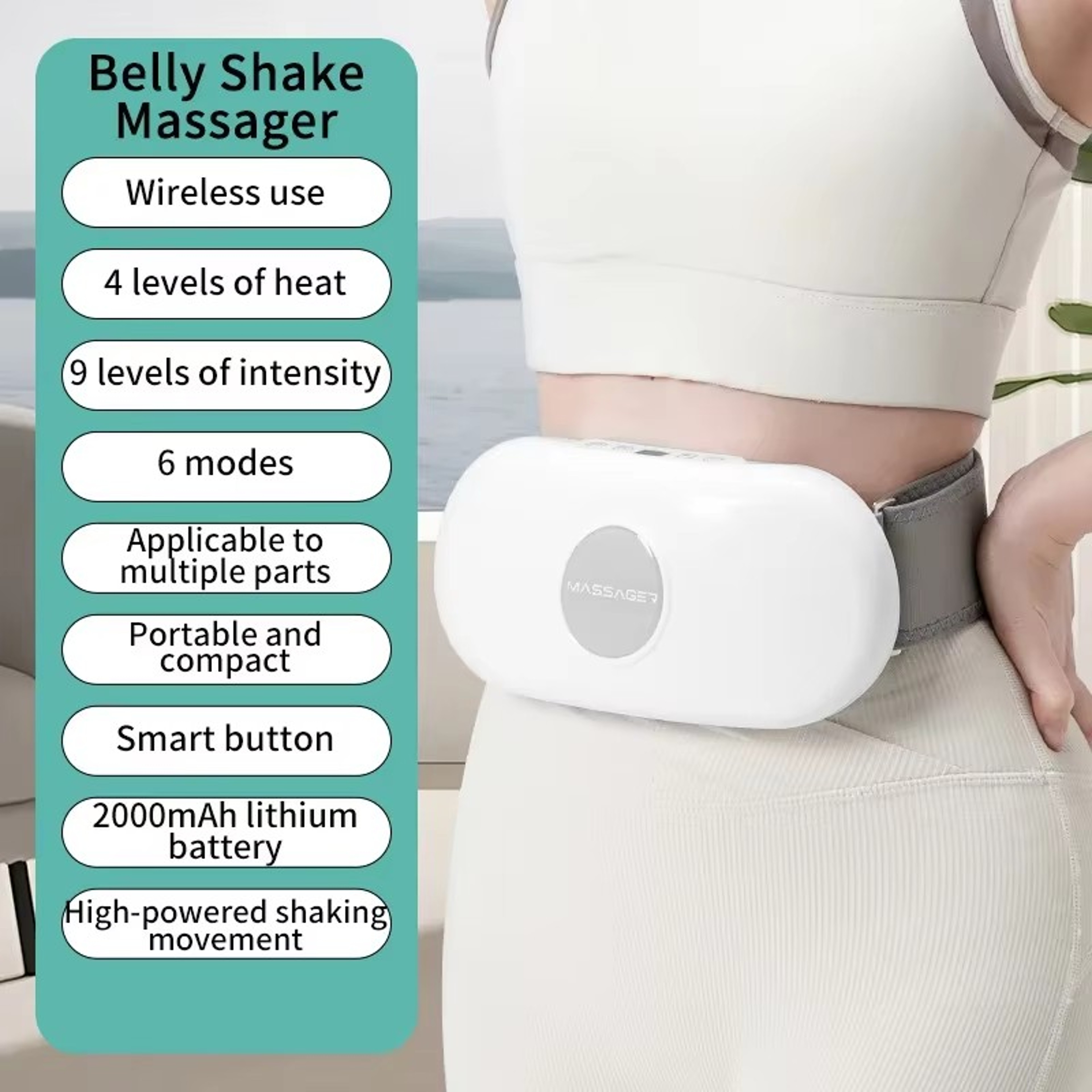 Heated Wireless Abdominal Massage Belt, Electric Belly Shaking Massager with Multi Vibration Modes, Fat Burner – view 2