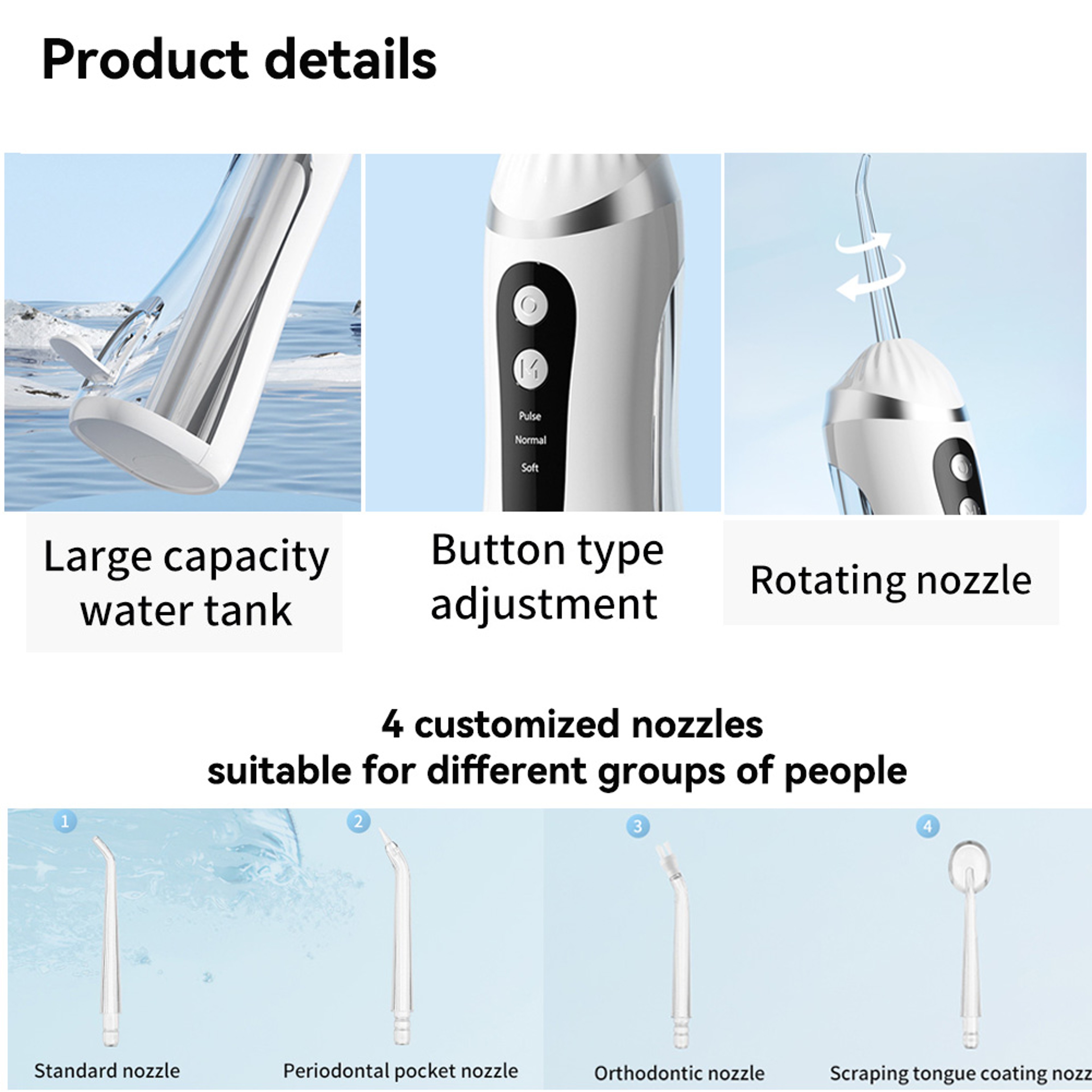 Portable Dental Water Flosser, Waterproof Oral Irrigator with Cleaning Modes, Rechargeable Jet Floss for Teeth Whitening – view 6