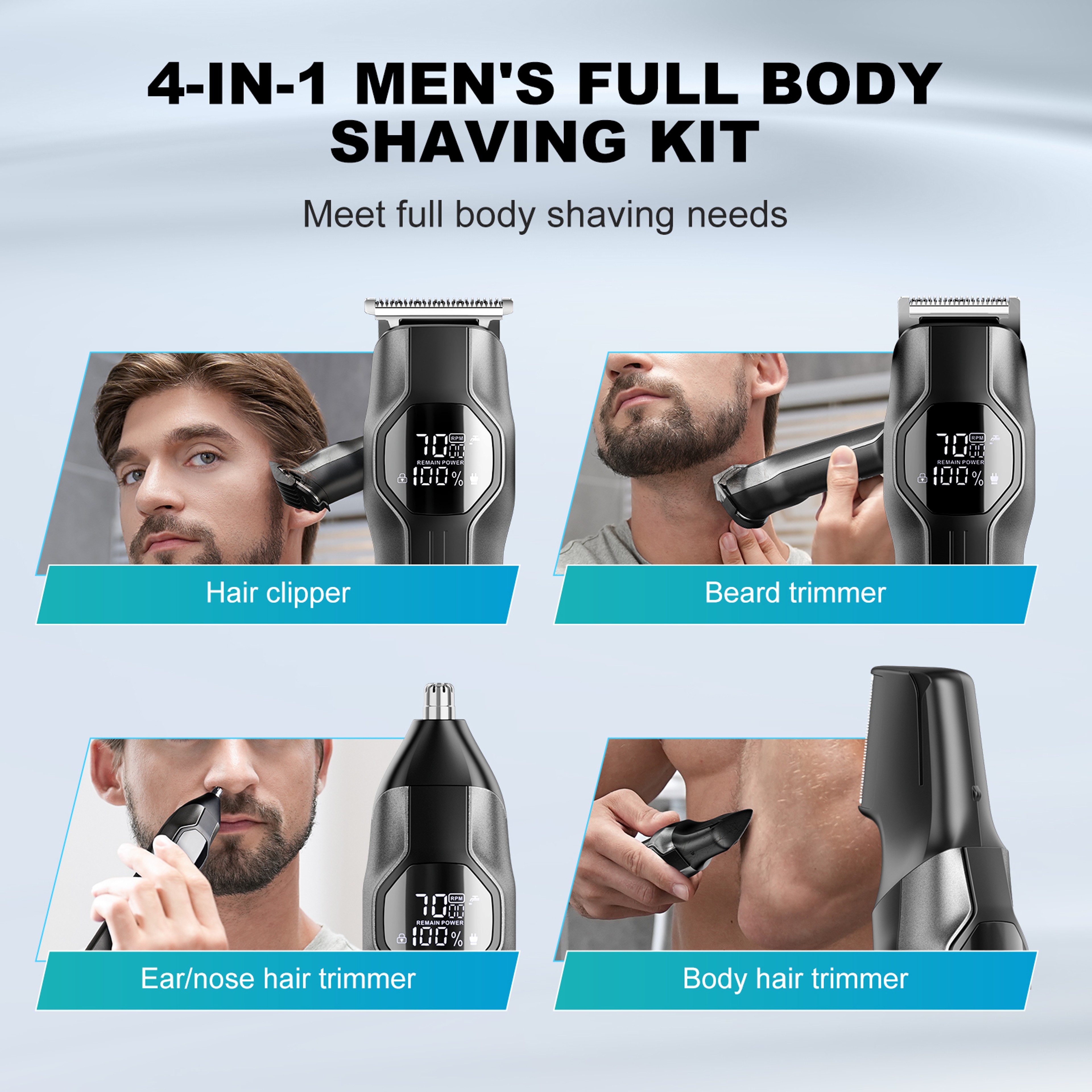 Rechargeable Cordless Hair Clipper Beard Nose Trimmer Set Waterproof Hair Cutting Machine with LED Display for Men Groom – view 2