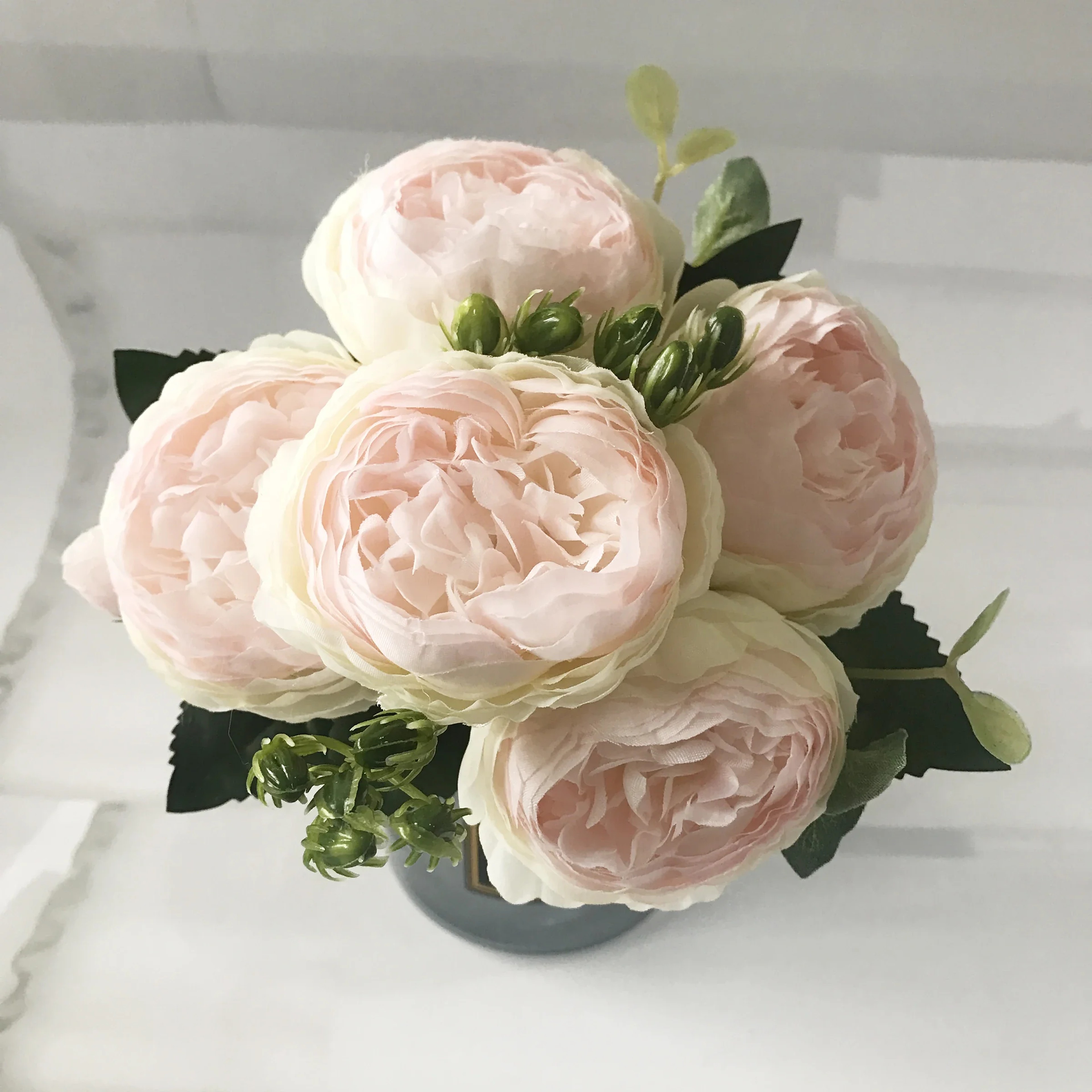Artificial Peony Flower Bouquet Rose Pink Silk with 5 Large Heads & 4 Buds, Realistic Fake Flowers for Home Decor – view 15