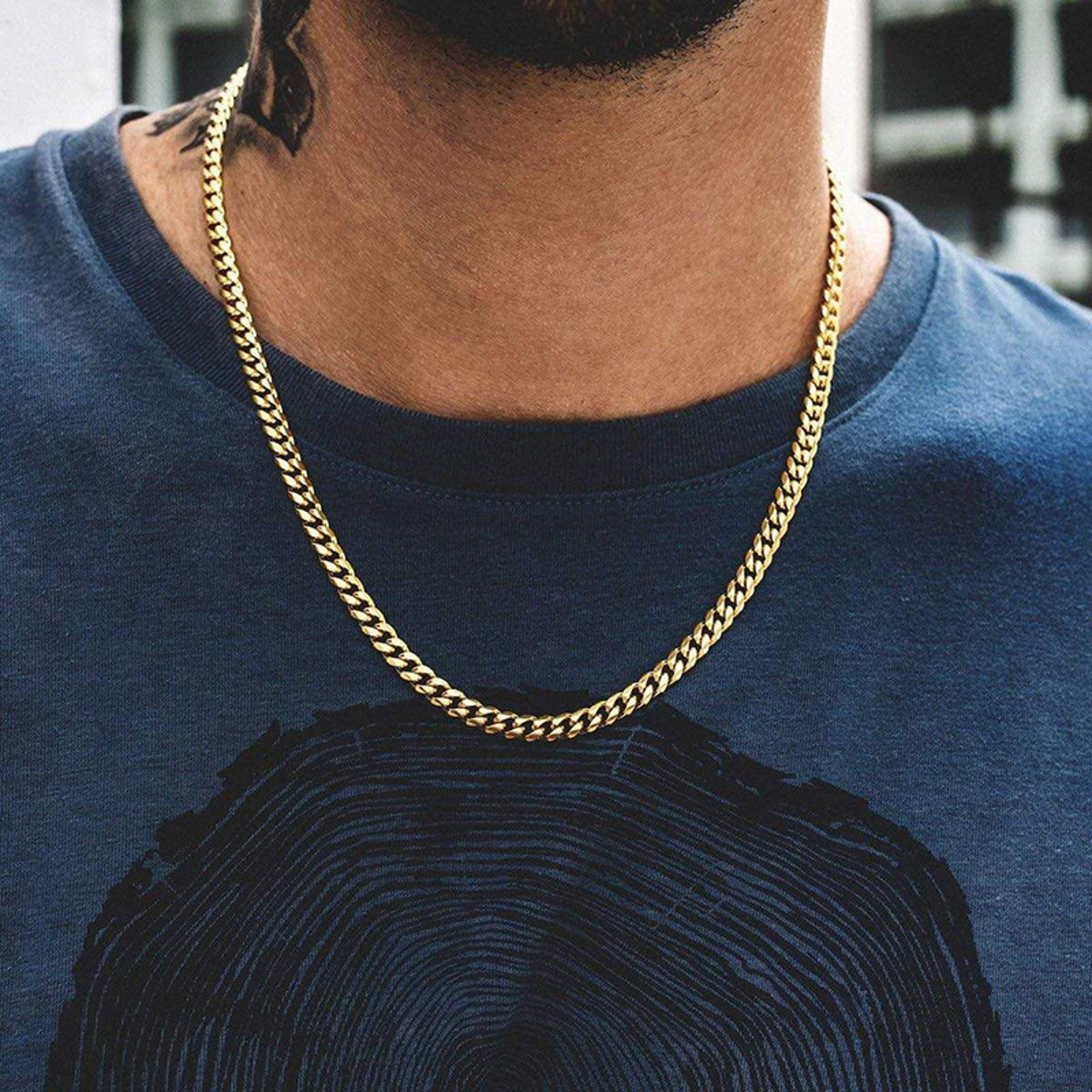 Basic Punk Cuban Chain Necklace for Men Women, Vintage Gold Solid Metal Curb Link Choker, Stainless Steel Jewelry – view 2