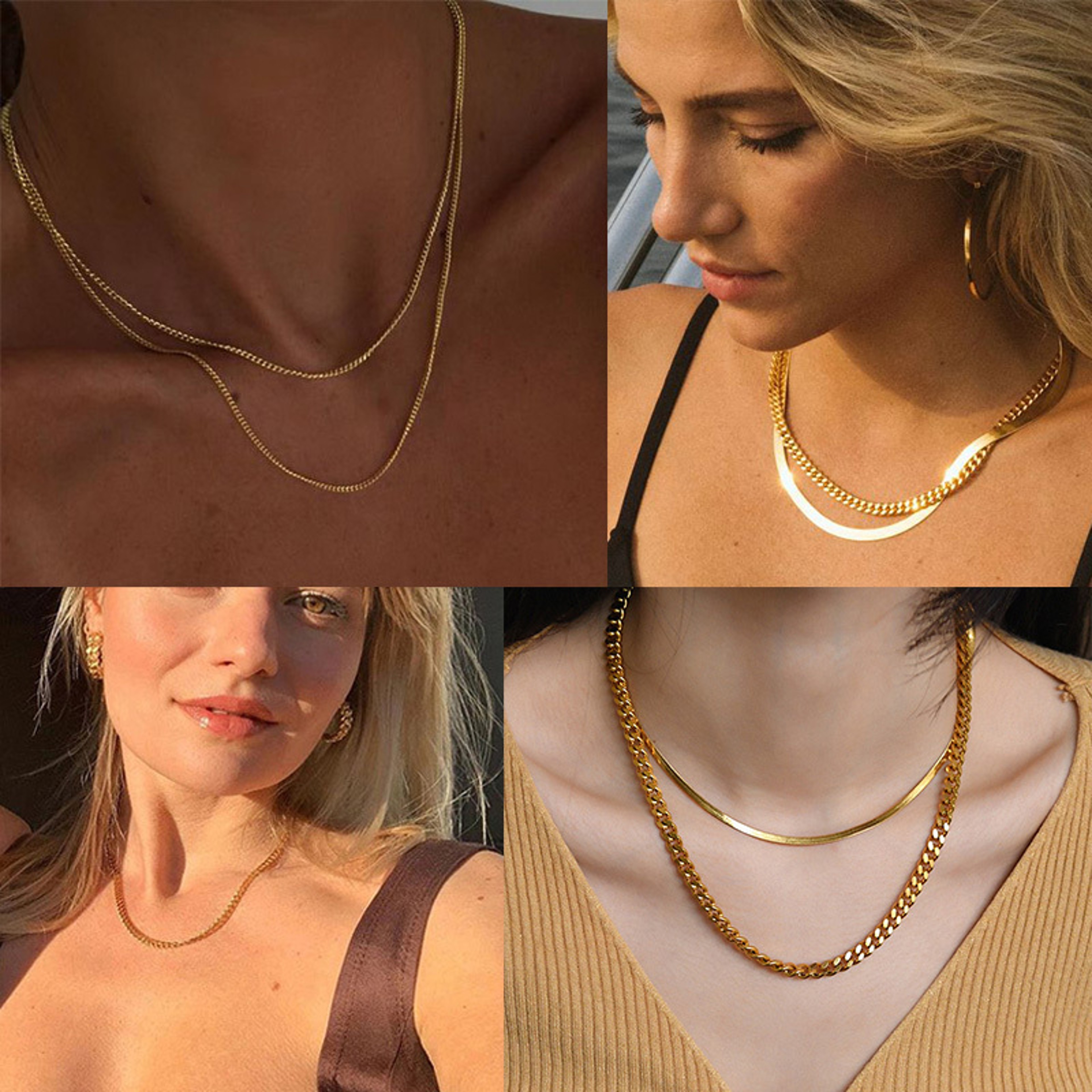 Basic Punk Cuban Chain Necklace for Men Women, Vintage Gold Solid Metal Curb Link Choker, Stainless Steel Jewelry – view 4