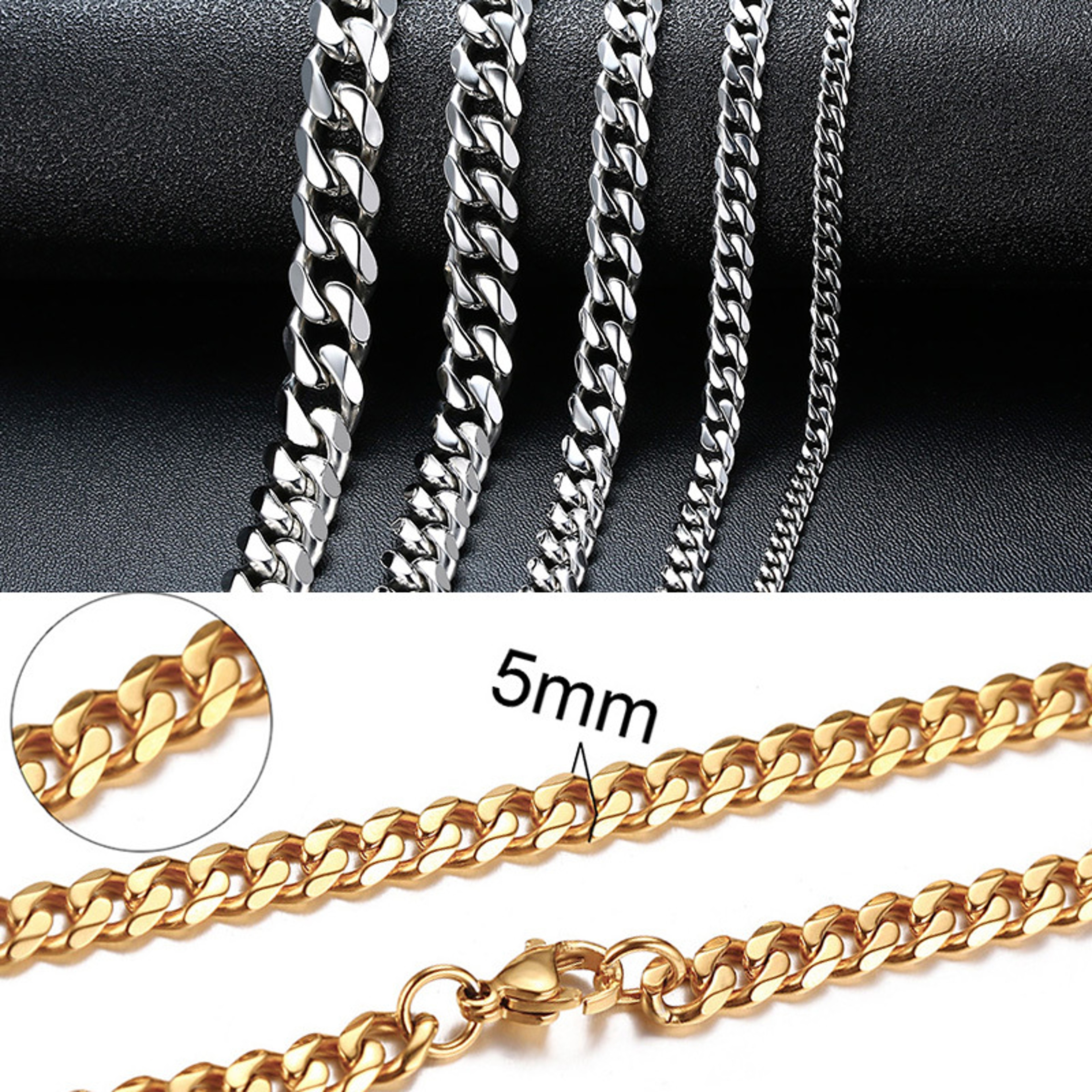 Basic Punk Cuban Chain Necklace for Men Women, Vintage Gold Solid Metal Curb Link Choker, Stainless Steel Jewelry – view 5