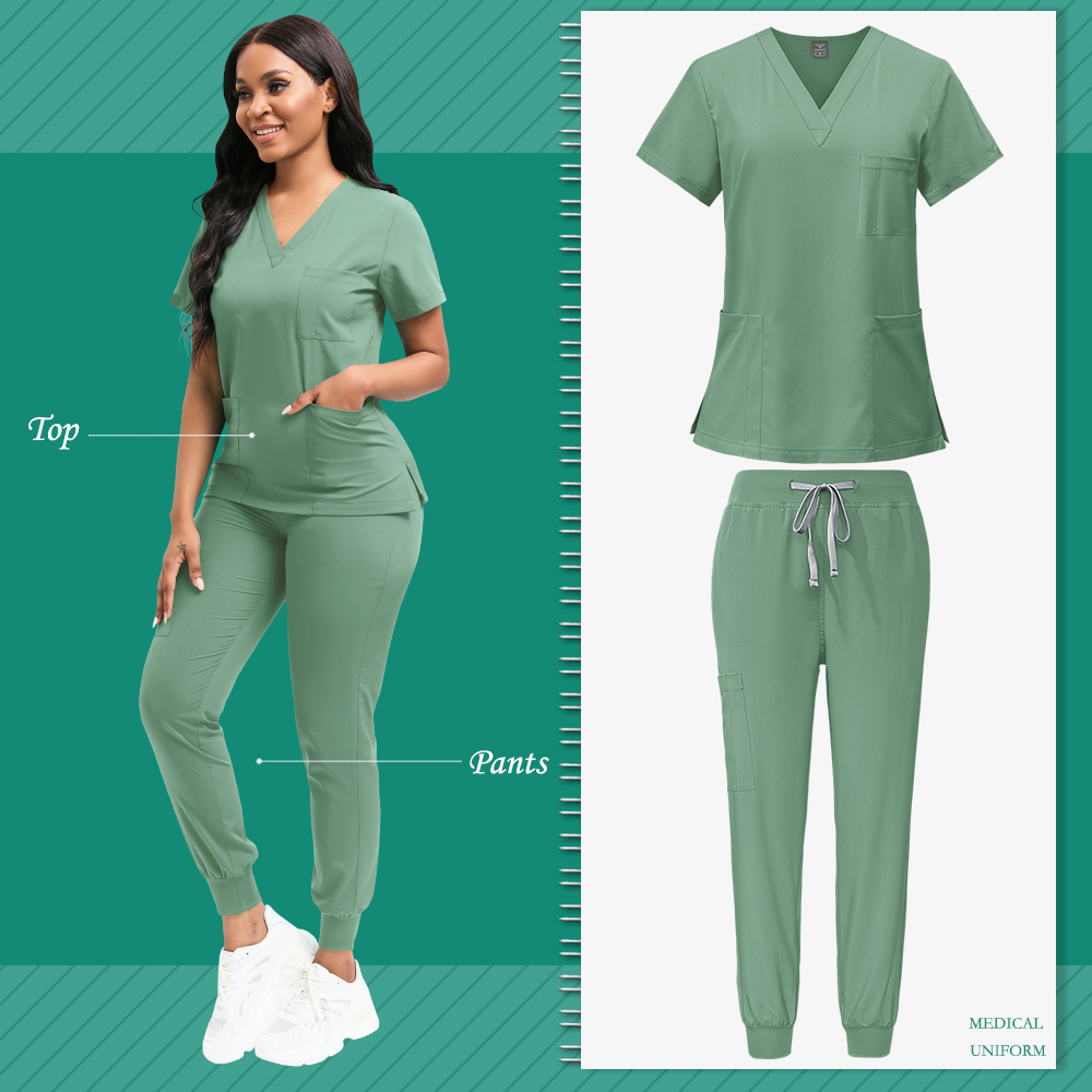 High-Quality Scrubs Women Set, V-Neck Uniform Top & Jogger Pants with Drawstring Waist, SPA, Dental, Veterinary & Clinic – view 8