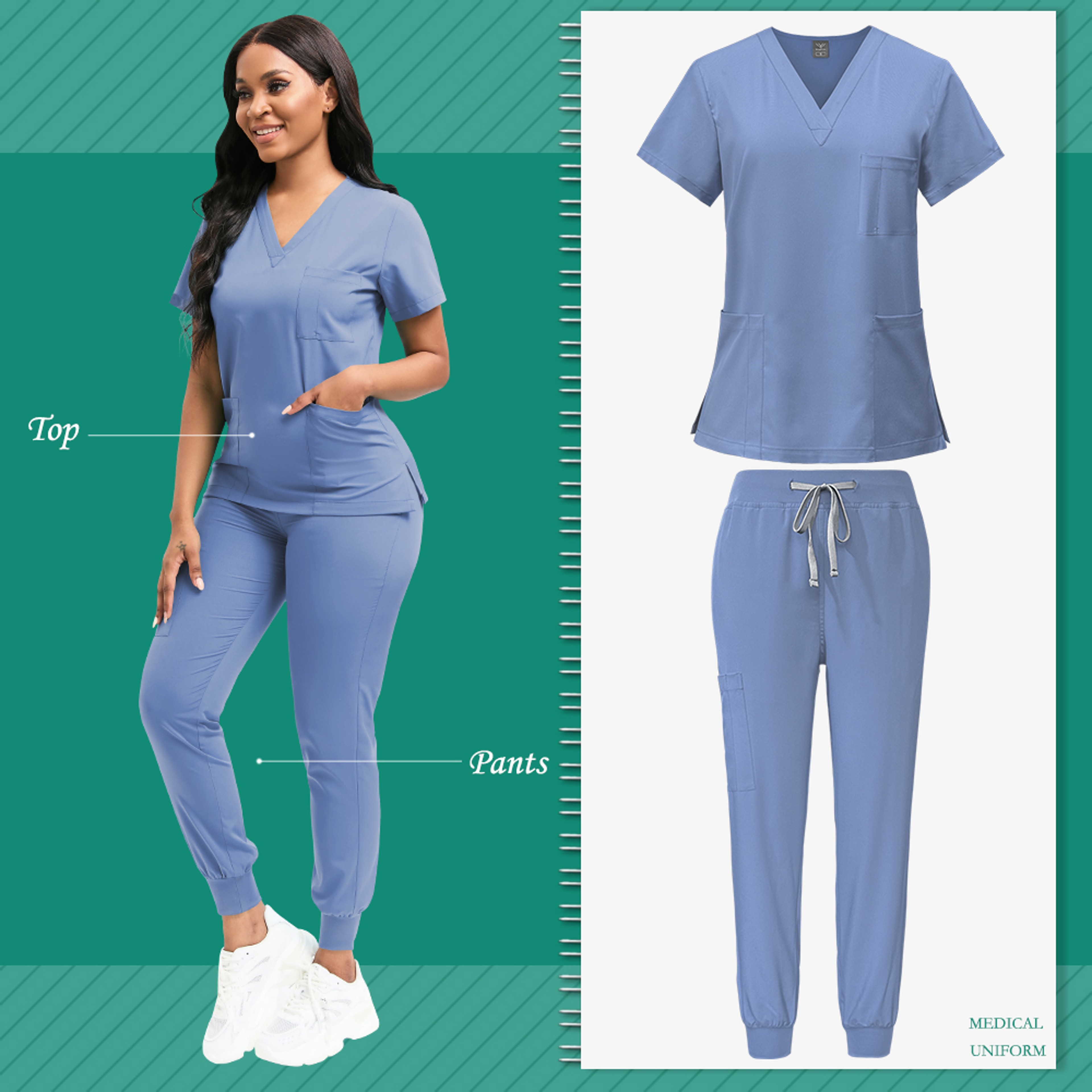 High-Quality Scrubs Women Set, V-Neck Uniform Top & Jogger Pants with Drawstring Waist, SPA, Dental, Veterinary & Clinic – view 13
