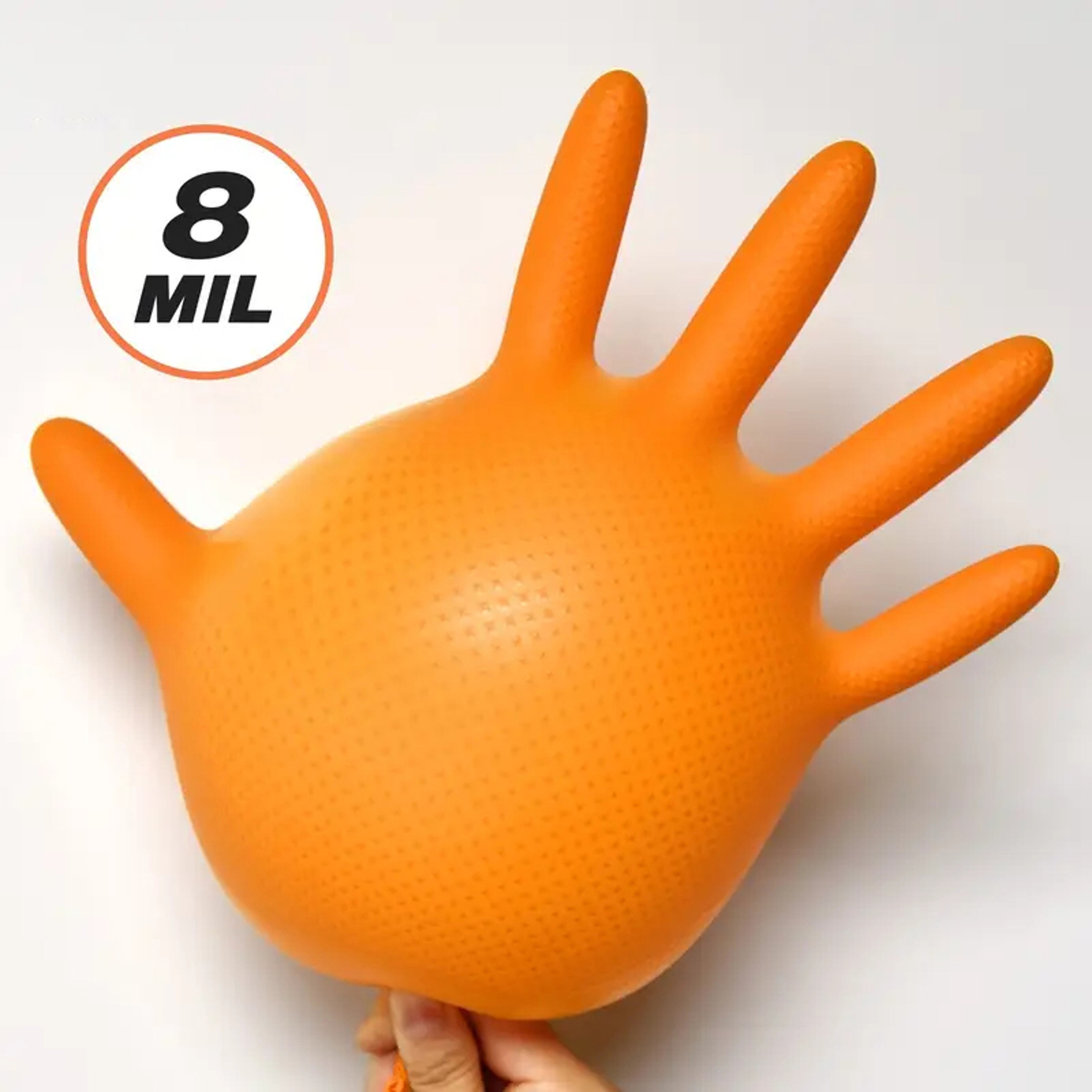 Heavy Duty Orange Nitrile Gloves 8Mil – Industrial Disposable Gloves with Diamond Grip for Mechanics & Safety Work – view 4
