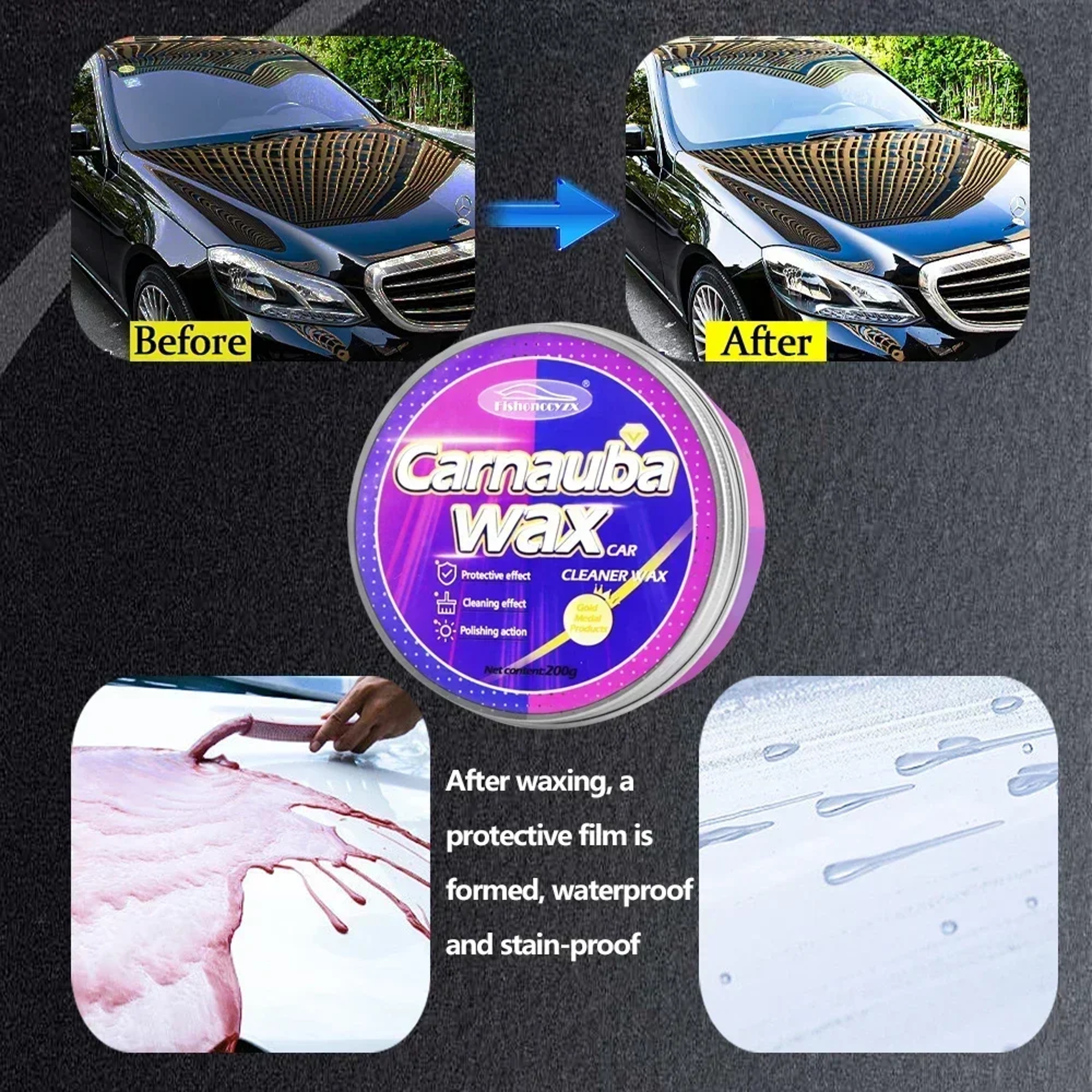 Premium Carnauba Car Wax Paste, Brazilian Polishing Wax for Auto Paint Care, High Gloss Shine Super Hydrophobic Coating – view 4