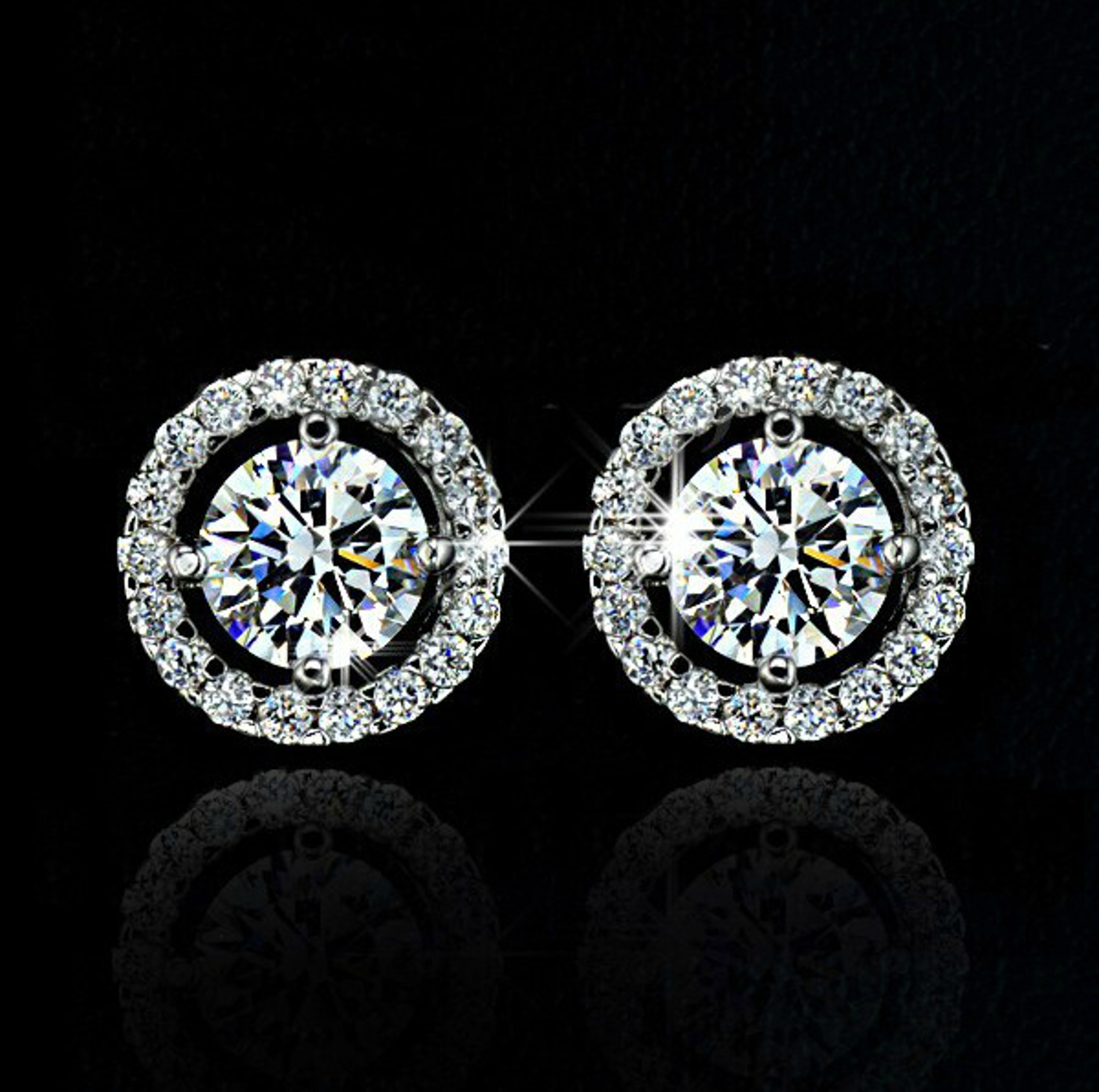Luxury Crystal White Zircon Stud Earrings, Yellow Gold Vintage Round Crystal Studs, Luxury Wedding Jewelry for Women – view 9