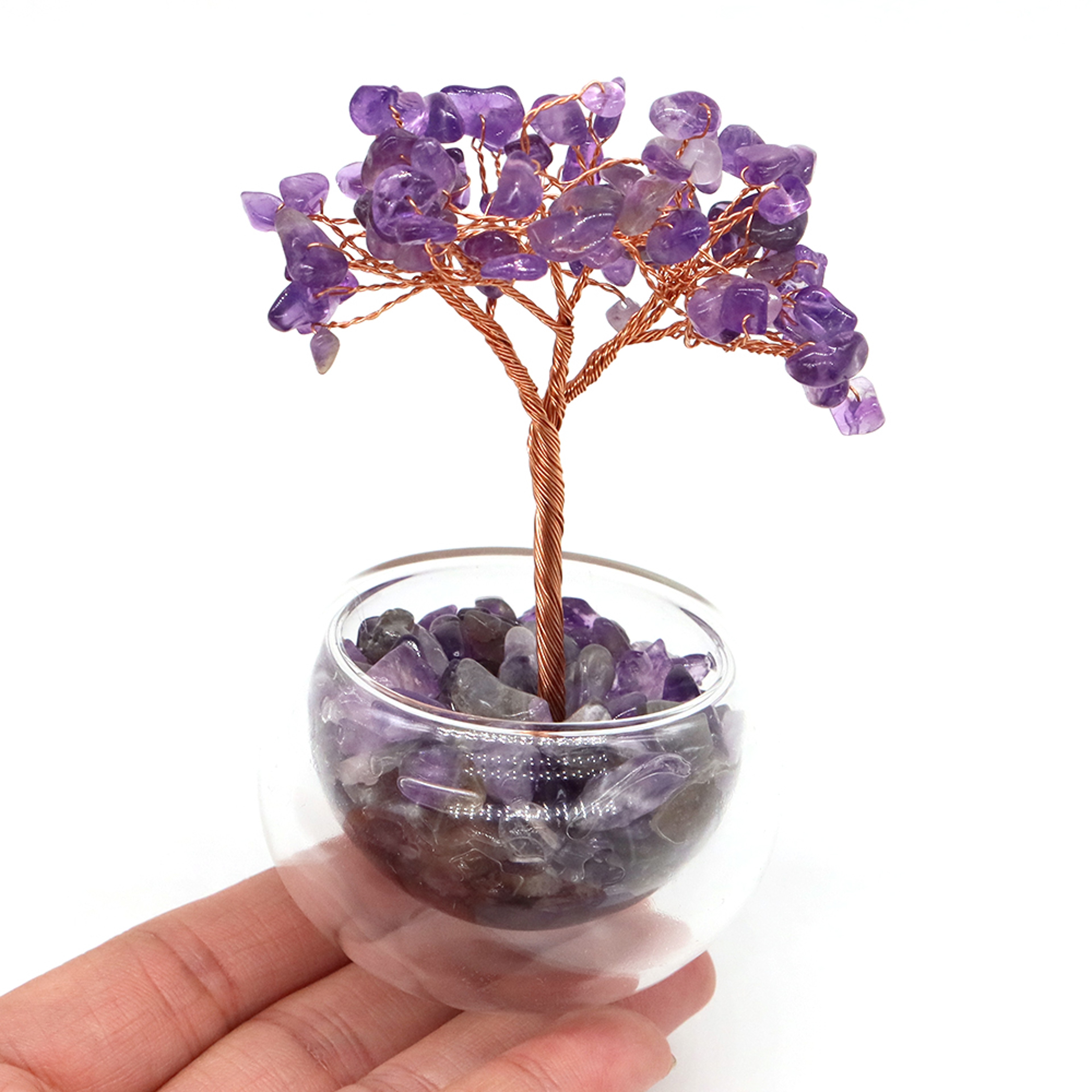 Crystal Money Tree, Glass Potted Plant with Natural Citrine, Amethyst & Chakra Quartz, Feng Shui Home Office Decor – view 2