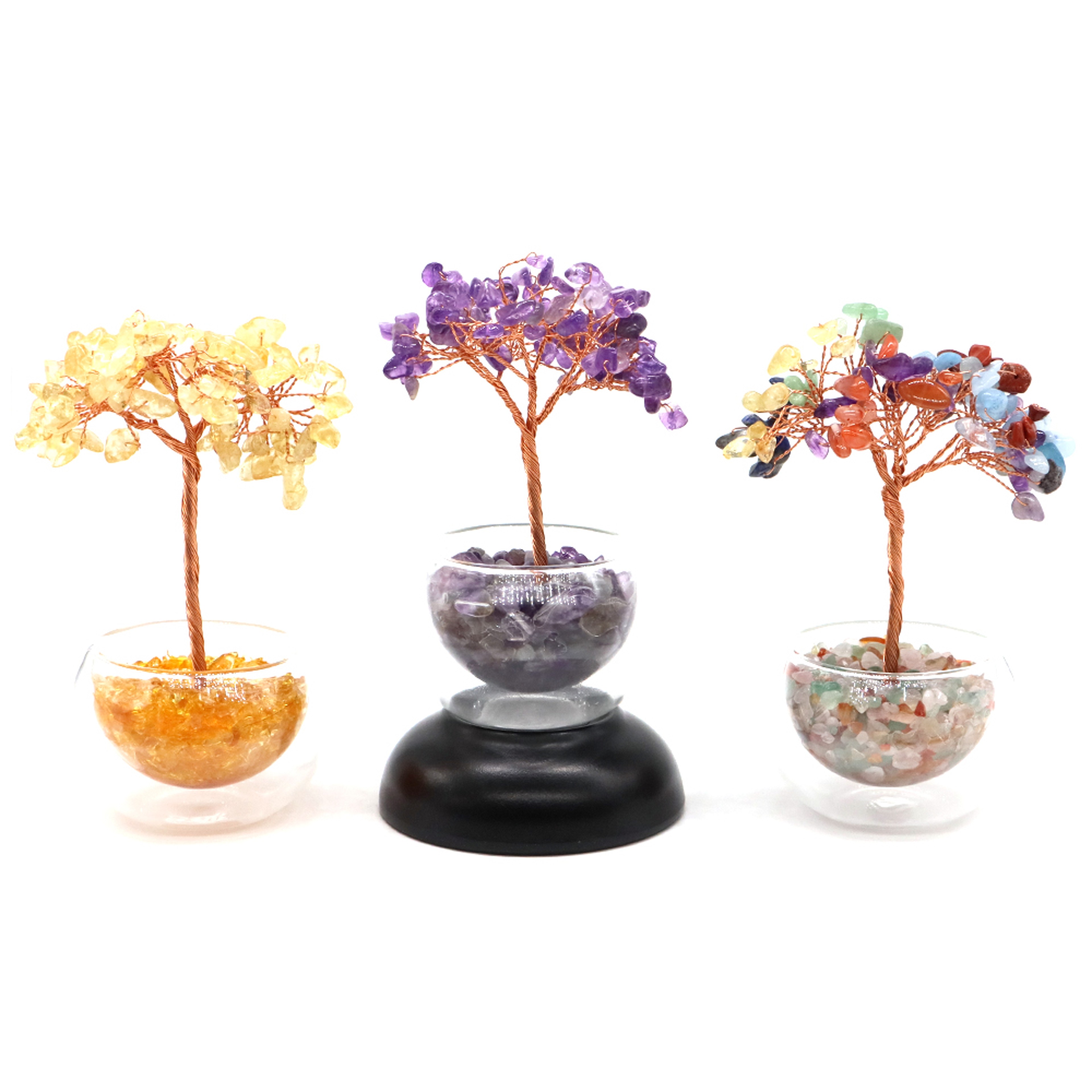 Crystal Money Tree, Glass Potted Plant with Natural Citrine, Amethyst & Chakra Quartz, Feng Shui Home Office Decor – view 5