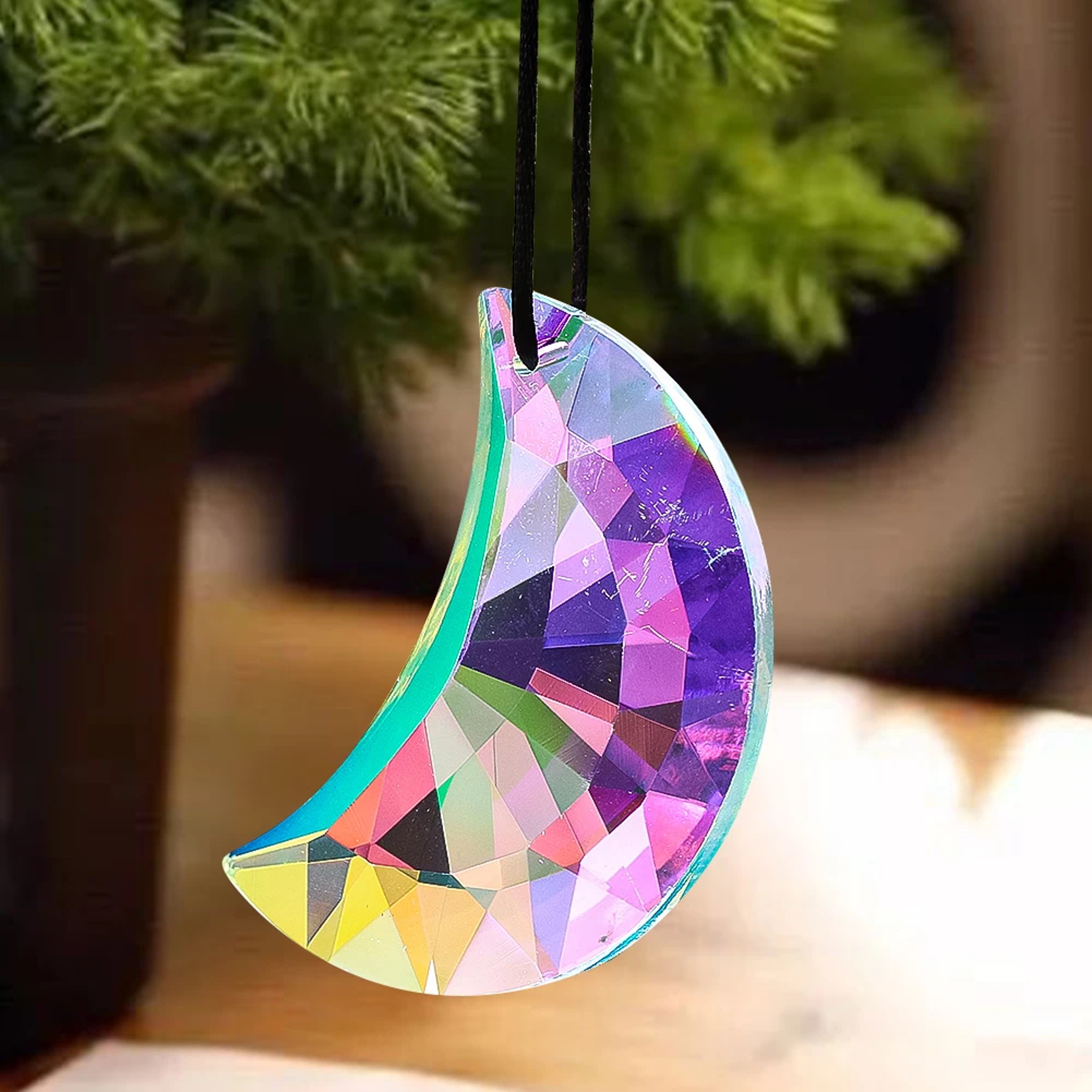 50mm Rainbow Moon Crystal Suncatcher, Shui Crescent Glass Prism for Sunlight Collection, Chandelier Pendant & Home Decor – view 2