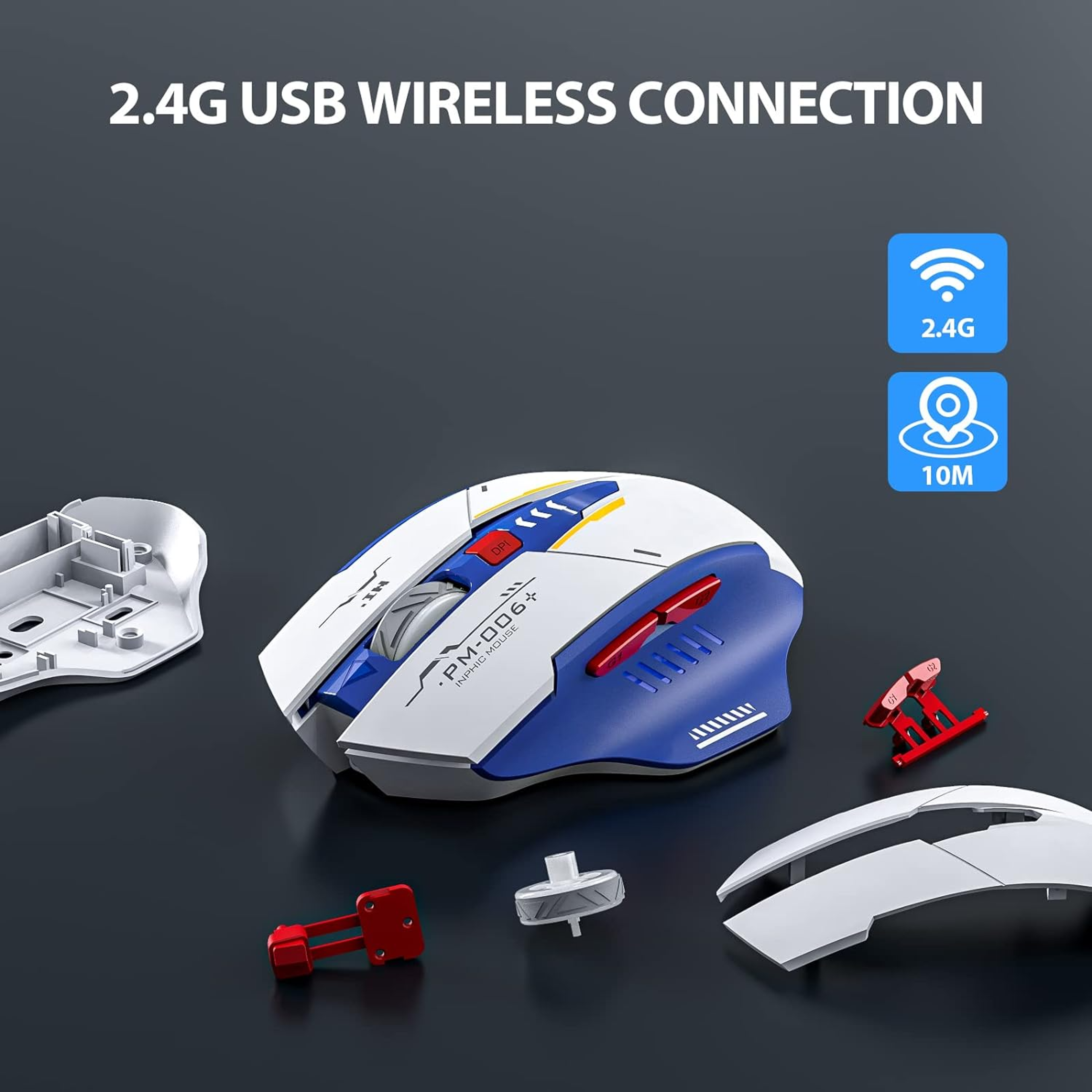 Inphic F9 Wireless Mouse Mecha Edition, Type-C Silent Rechargeable Mouse, LED Light for Computer, Office, Gaming – view 2