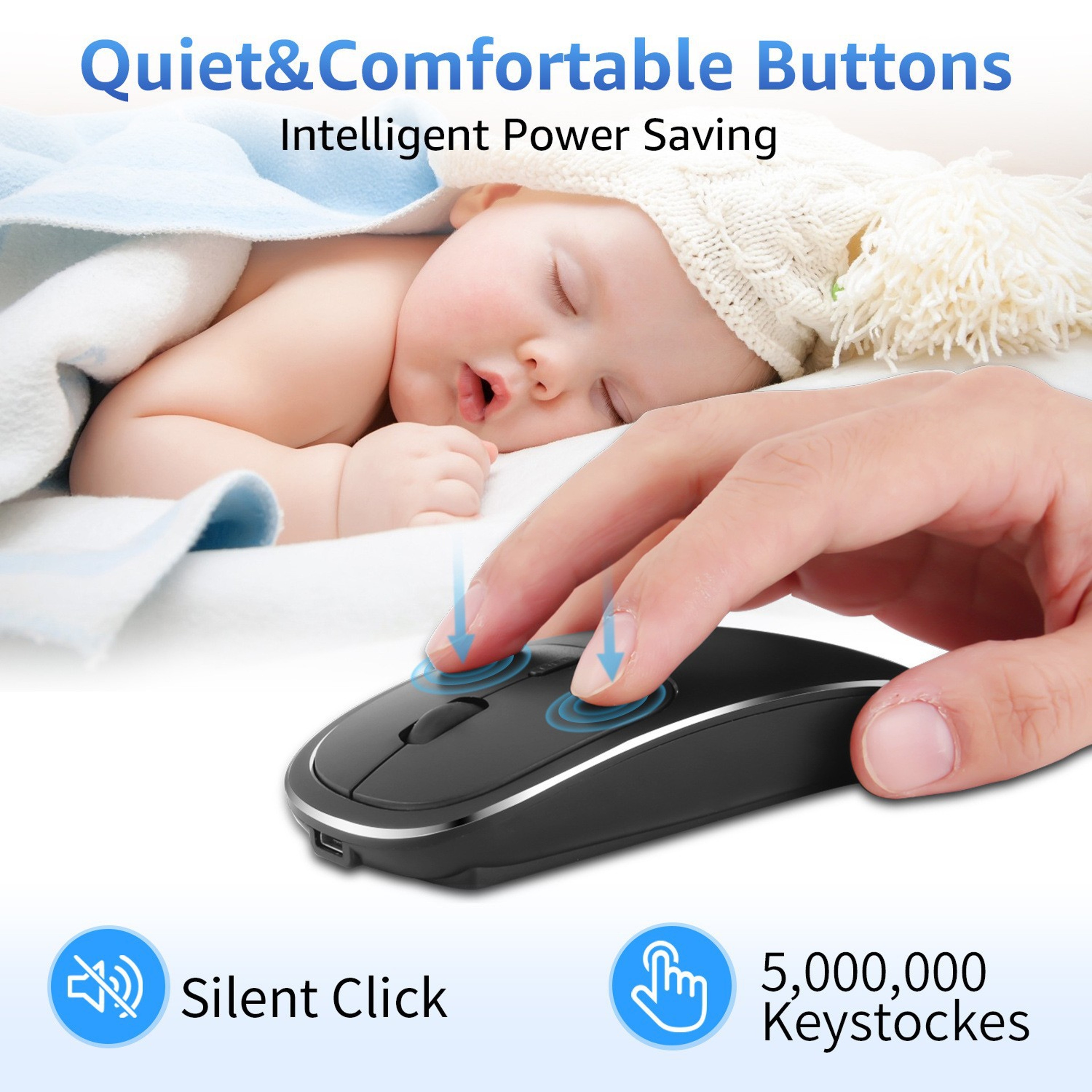 Silent Wireless Mouse with USB Receiver, Rechargeable Metal Optical Mouse, Noiseless Click Laptop PC Mouse – view 4