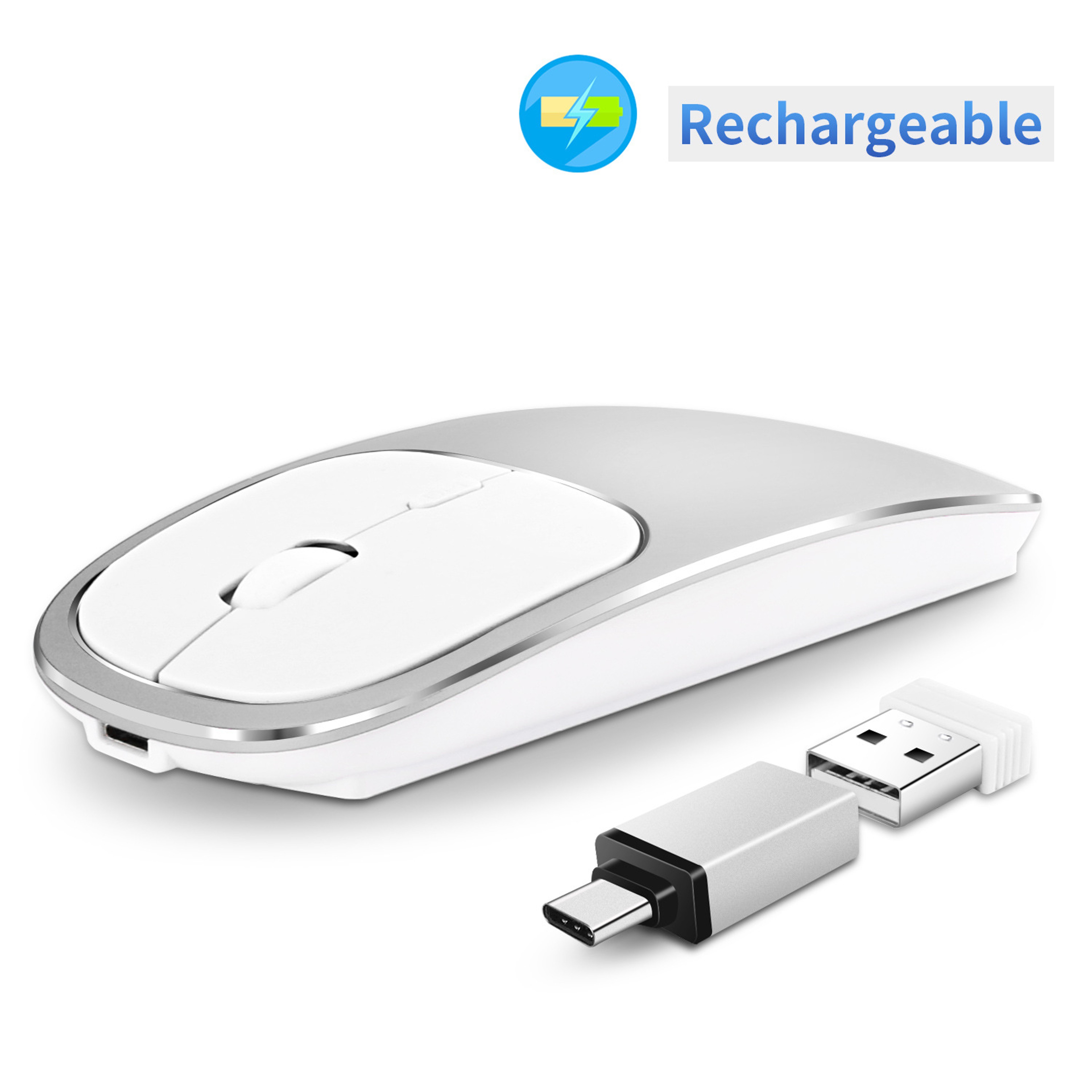Silent Wireless Mouse with USB Receiver, Rechargeable Metal Optical Mouse, Noiseless Click Laptop PC Mouse – view 7