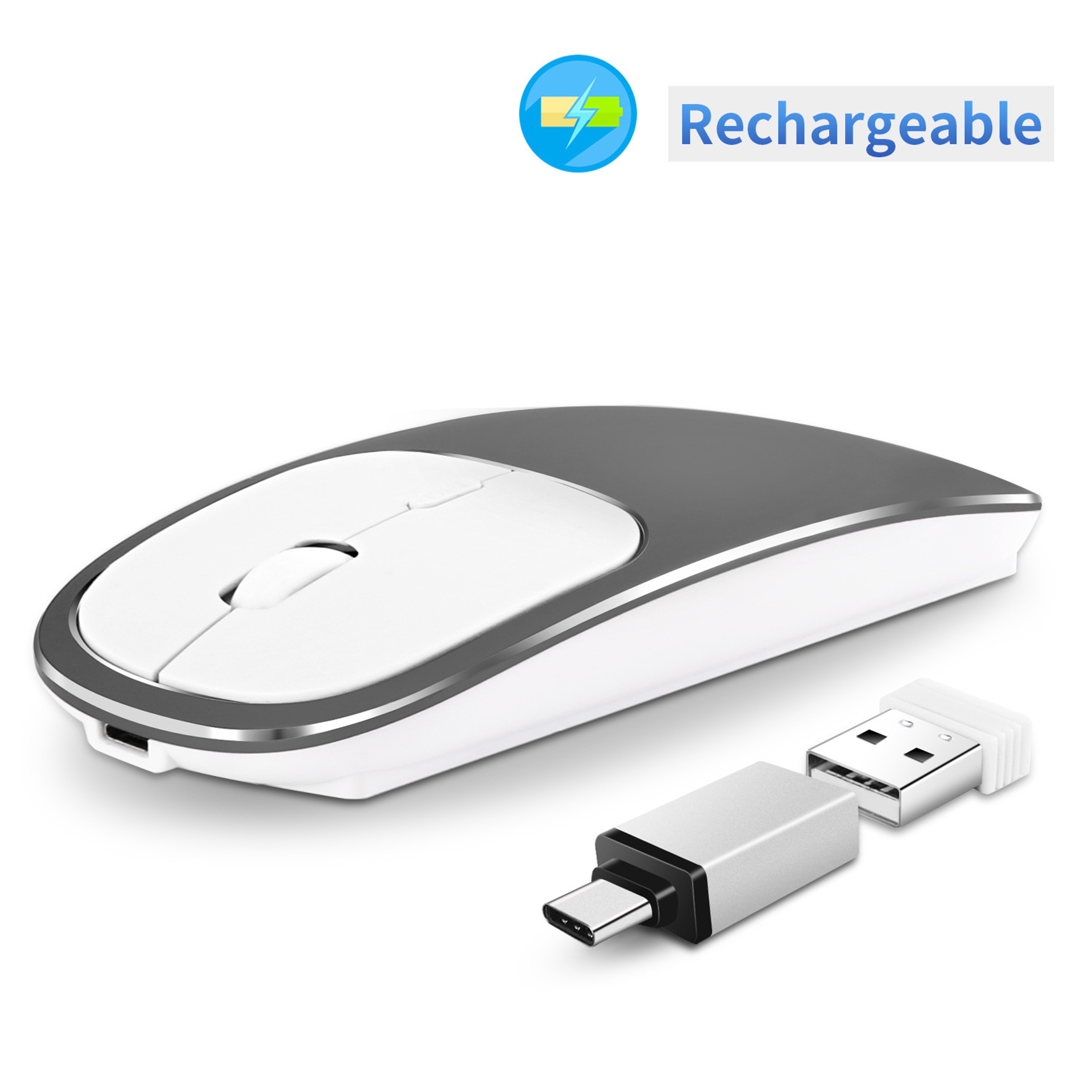 Silent Wireless Mouse with USB Receiver, Rechargeable Metal Optical Mouse, Noiseless Click Laptop PC Mouse – view 8