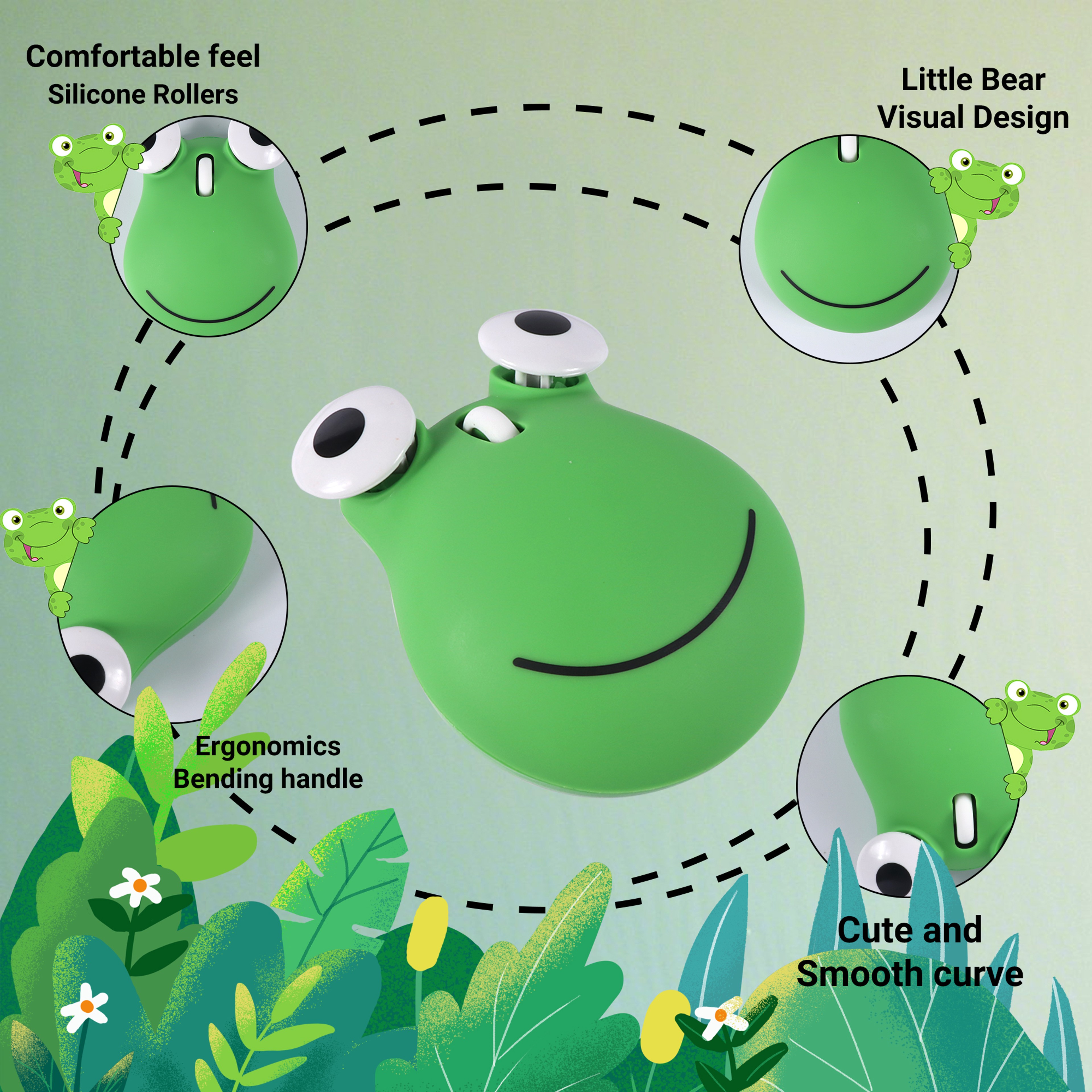 Wireless Cute Frog Mouse Dual Mode Bluetooth, Silent Click, Light Weight Office Mouse, Portable for Kids Gift Use – view 3
