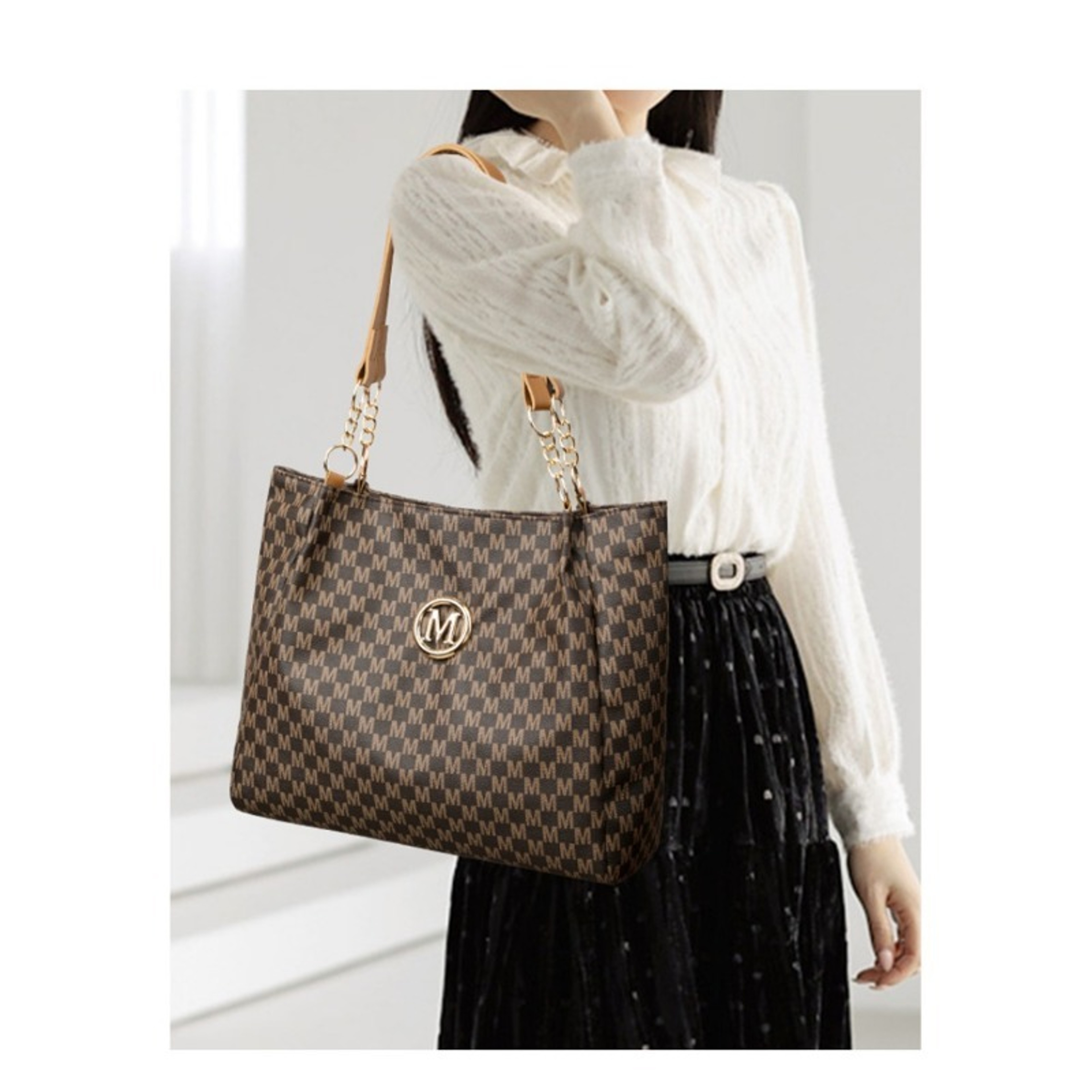 Stylish women commuter tote bags, large retro print shoulder bag, fashion handbag with big capacity for work or travel – view 1