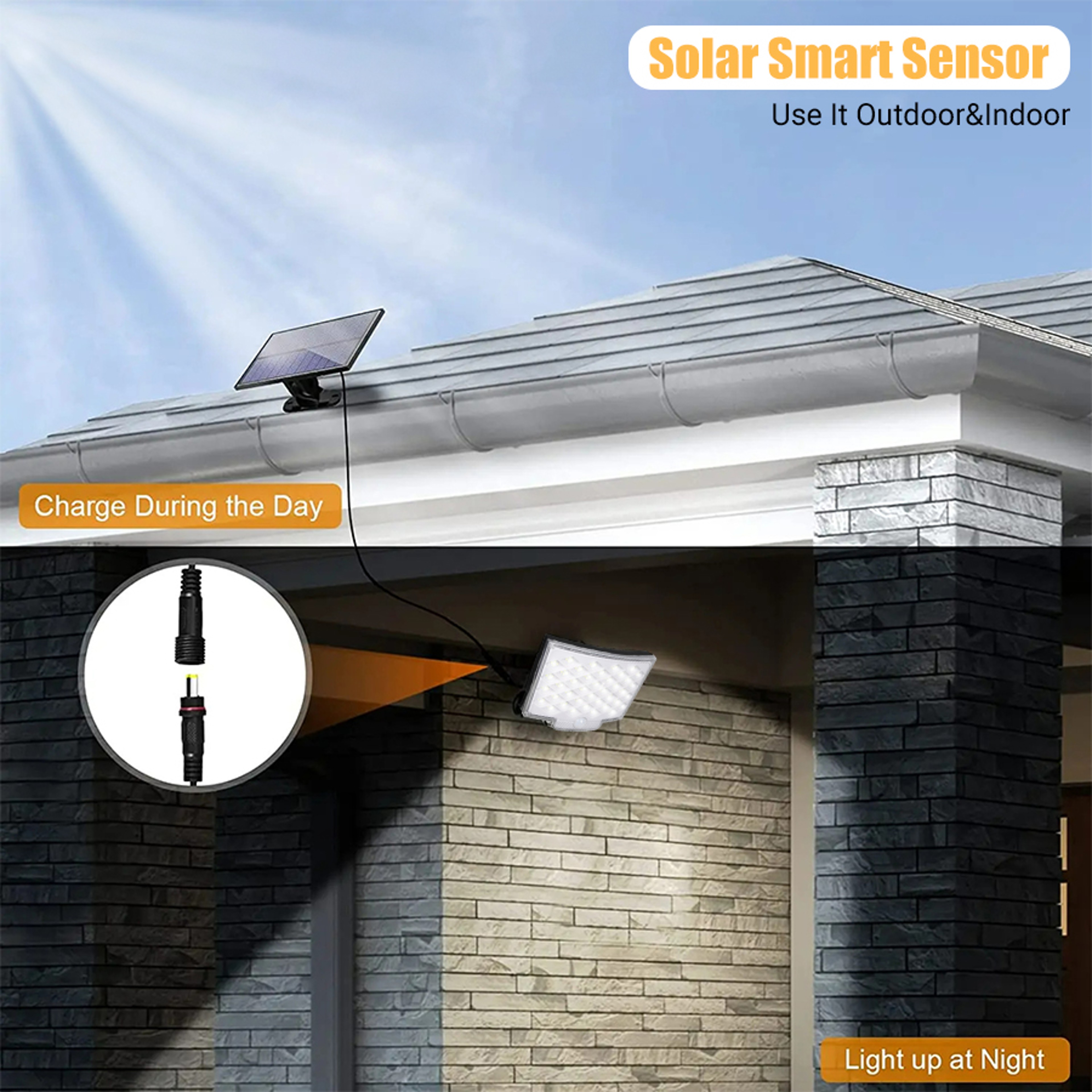 Solar Motion Light Outdoor Separate Panel 3 Light Modes Waterproof Solar Flood Lights for Garden, Garage & Wall Lightig – view 2
