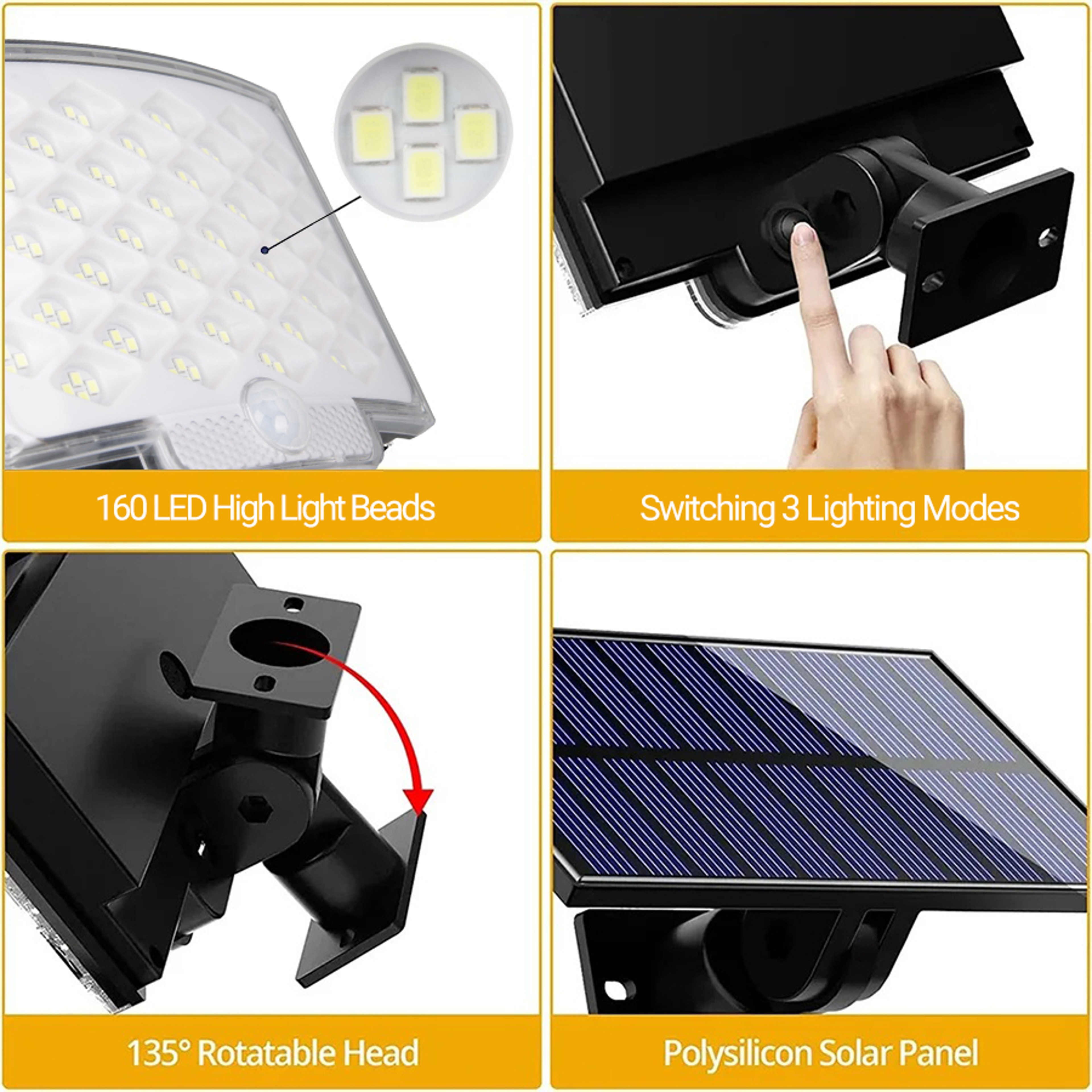 Solar Motion Light Outdoor Separate Panel 3 Light Modes Waterproof Solar Flood Lights for Garden, Garage & Wall Lightig – view 3