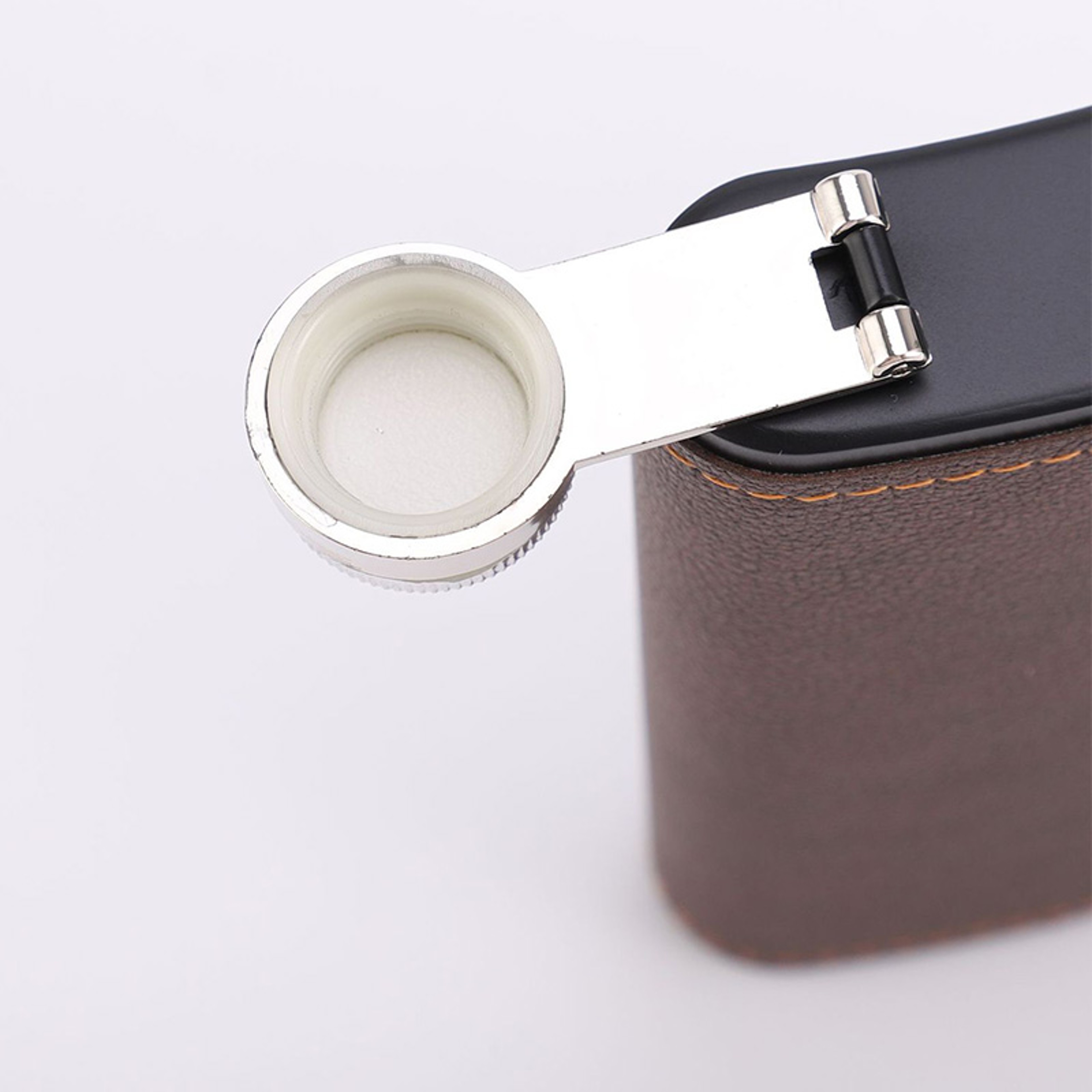 Portable Hip Flask with Brown Leather Cover Stainless Steel Flask for Alcohol & Whiskey Ideal Man Gift – view 3