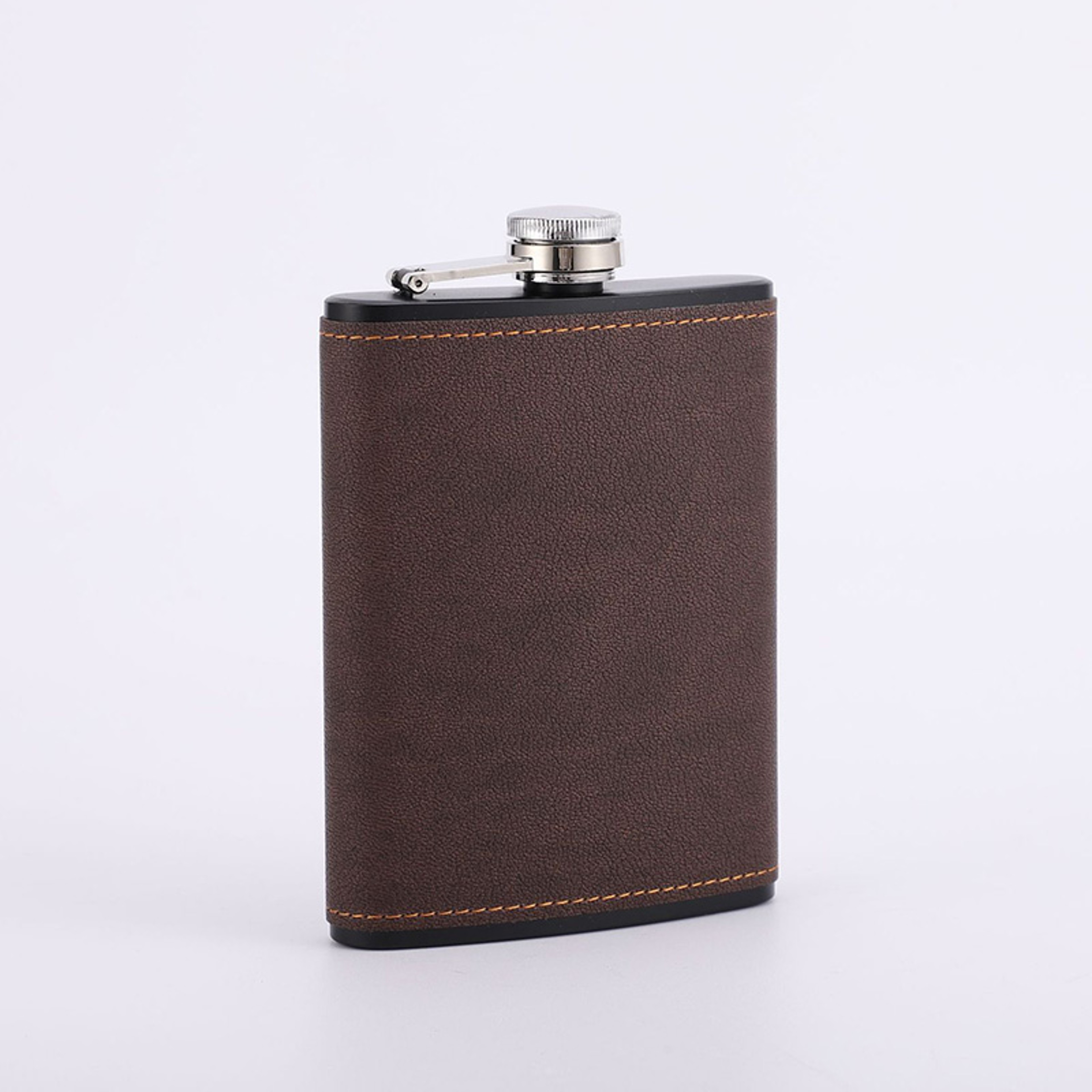 Portable Hip Flask with Brown Leather Cover Stainless Steel Flask for Alcohol & Whiskey Ideal Man Gift – view 5