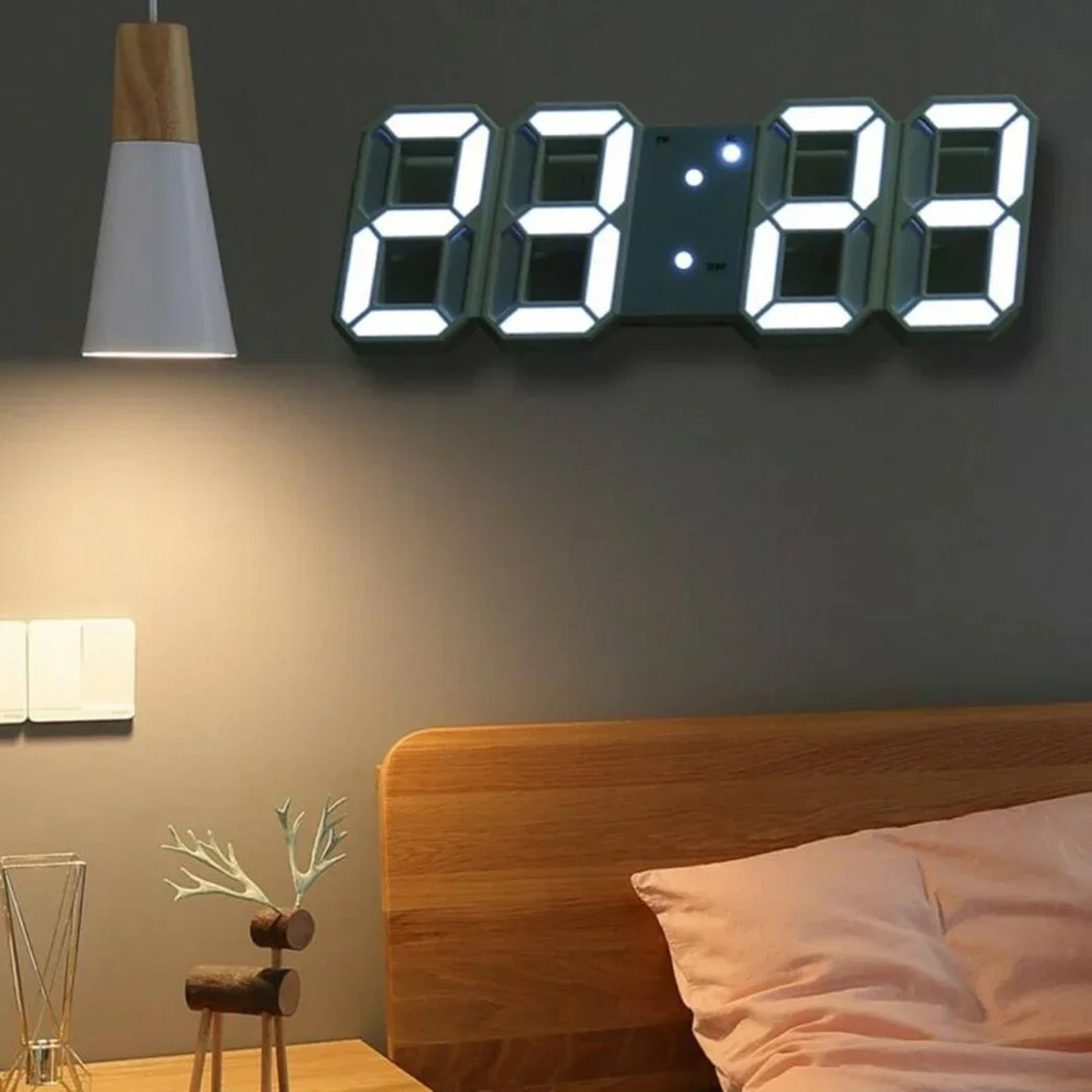 Large 3D LED Wall Clock Digital Display Alarm Clock Time Temp Date Function Table Or Wall Mount 0