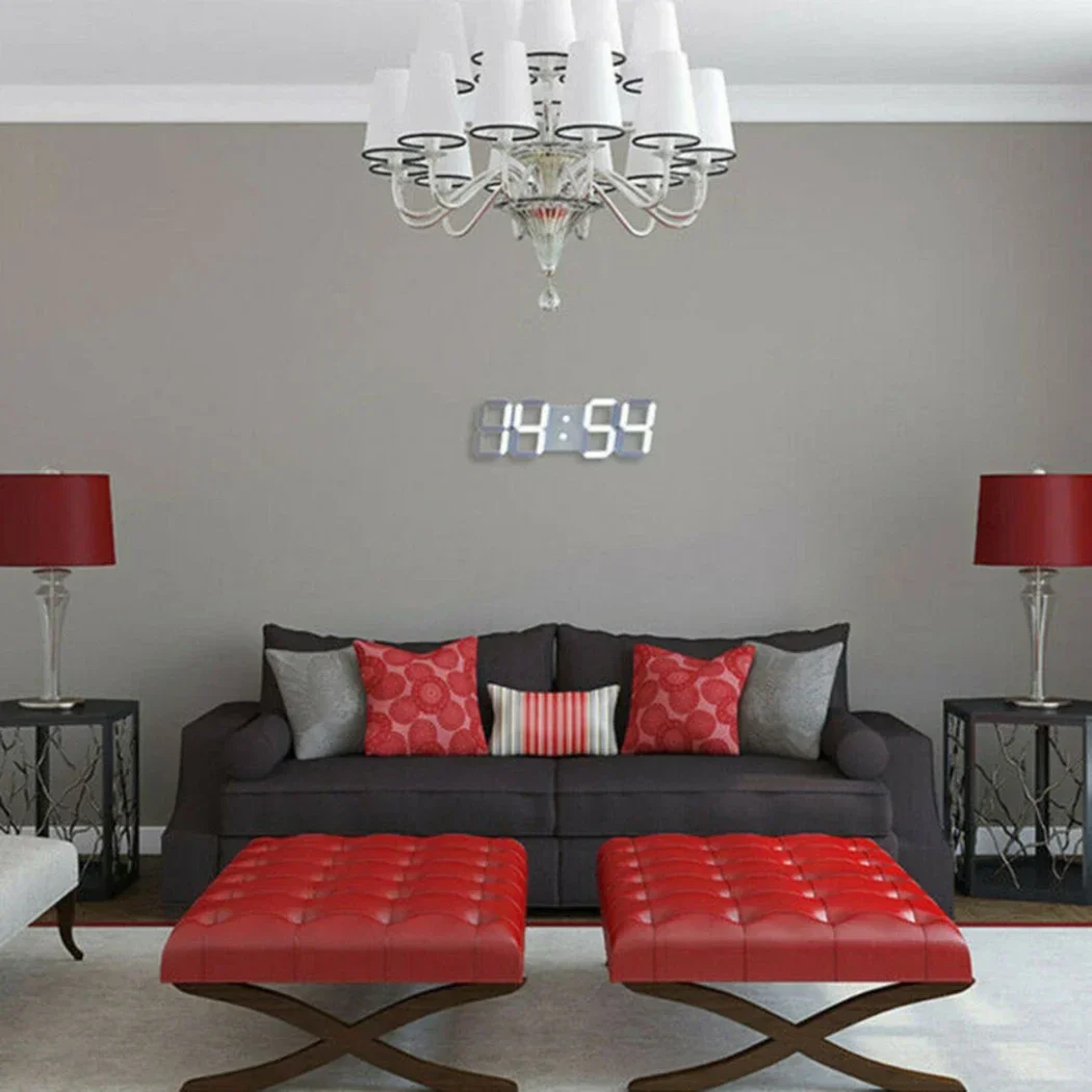 Large 3D LED Wall Clock Digital Display Alarm Clock Time Temp Date Function Table Or Wall Mount 3