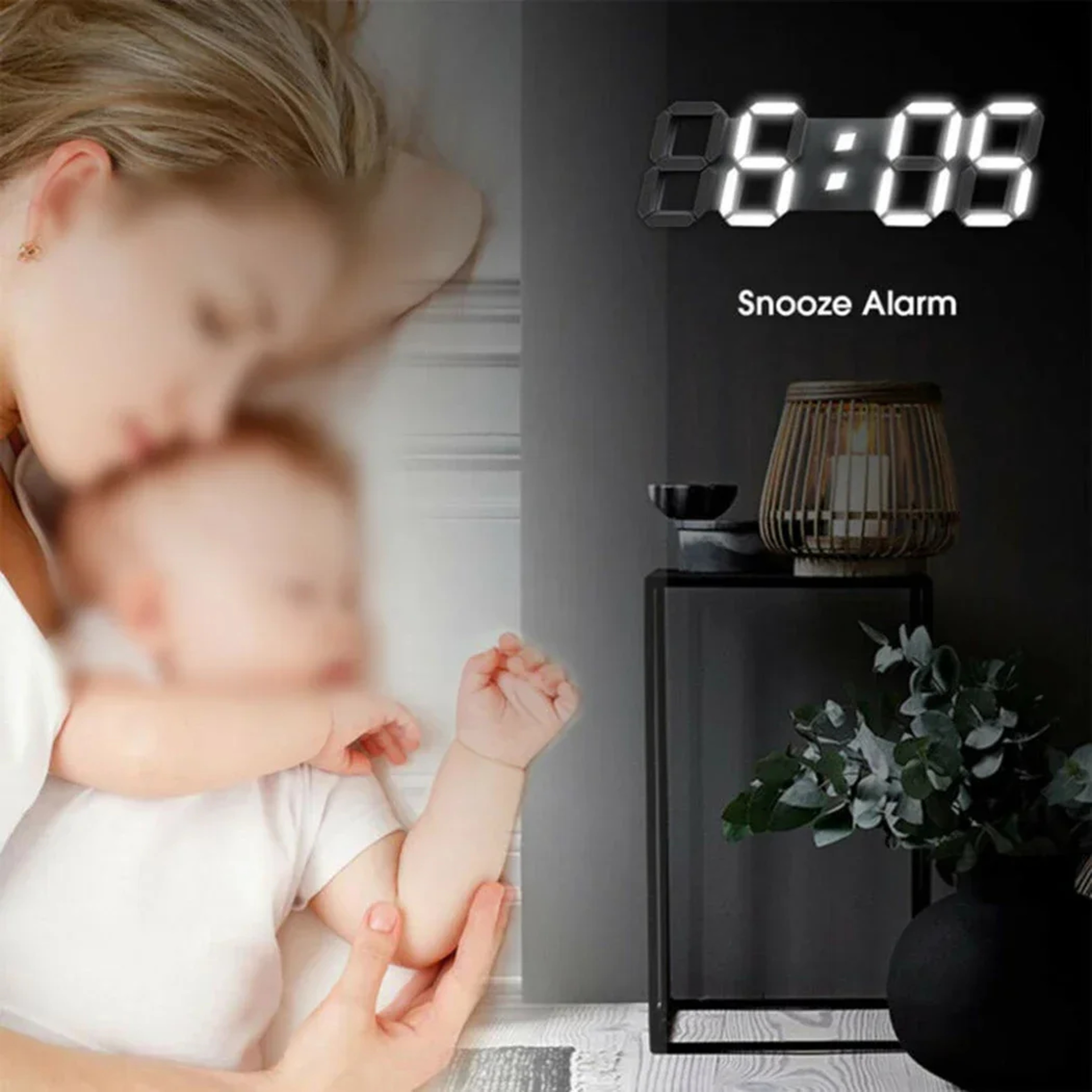 Large 3D LED Wall Clock Digital Display Alarm Clock Time Temp Date Function Table Or Wall Mount 4