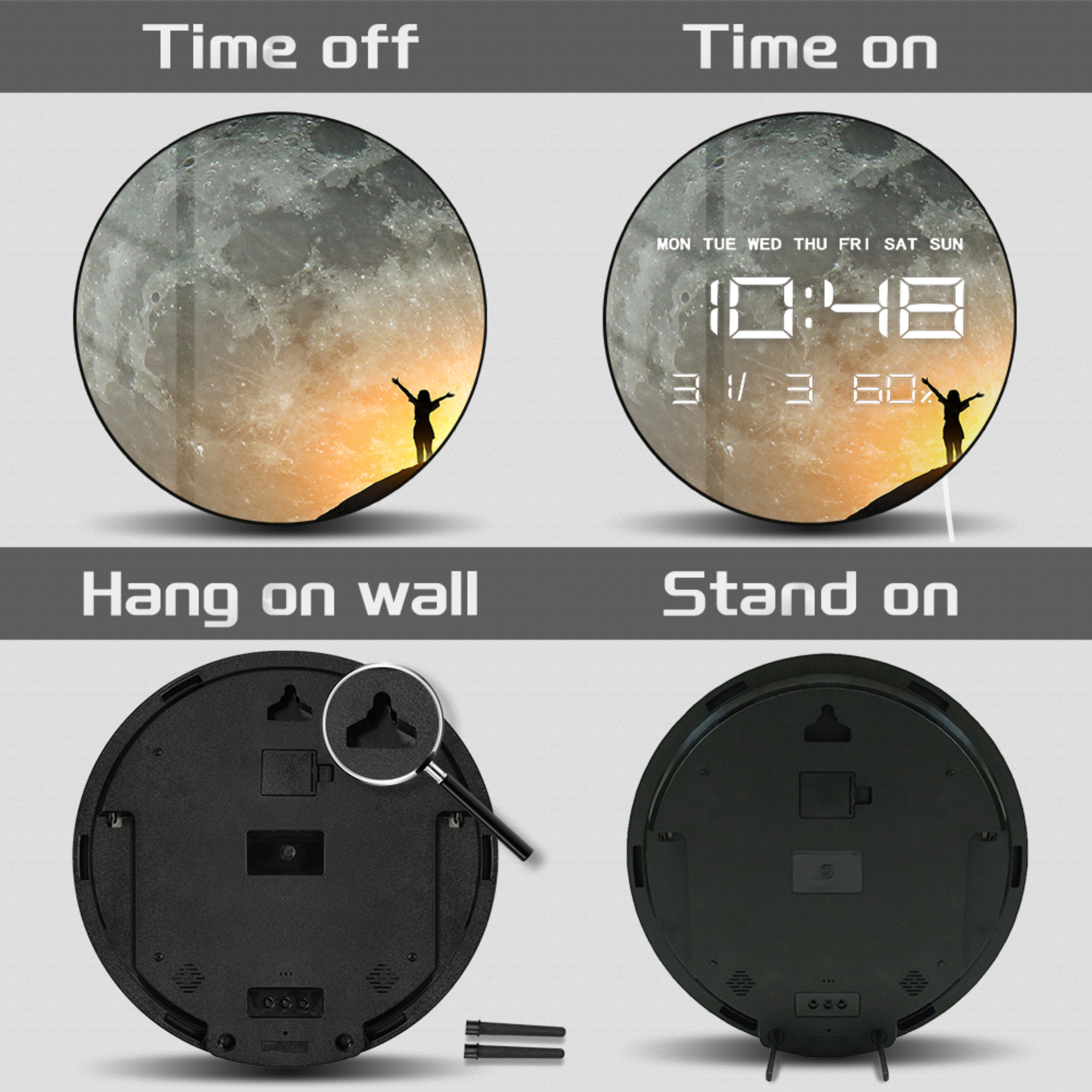 Large Display Moon Phase Digital Wall Clock, Milky Way Celestial Home Decor LED Numeric Clock for Desk and Wall Use – view 3