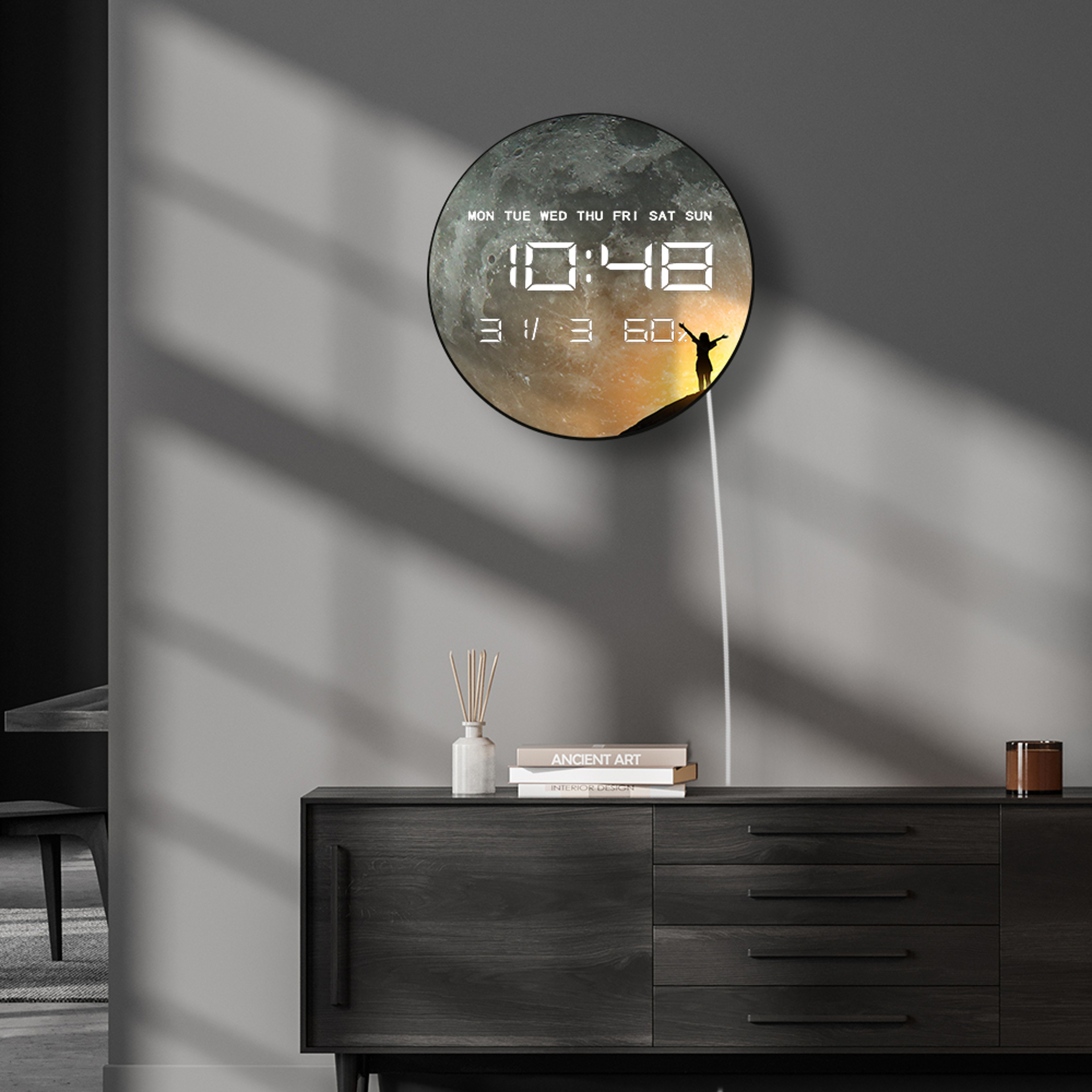 Large Display Moon Phase Digital Wall Clock, Milky Way Celestial Home Decor LED Numeric Clock for Desk and Wall Use – view 4